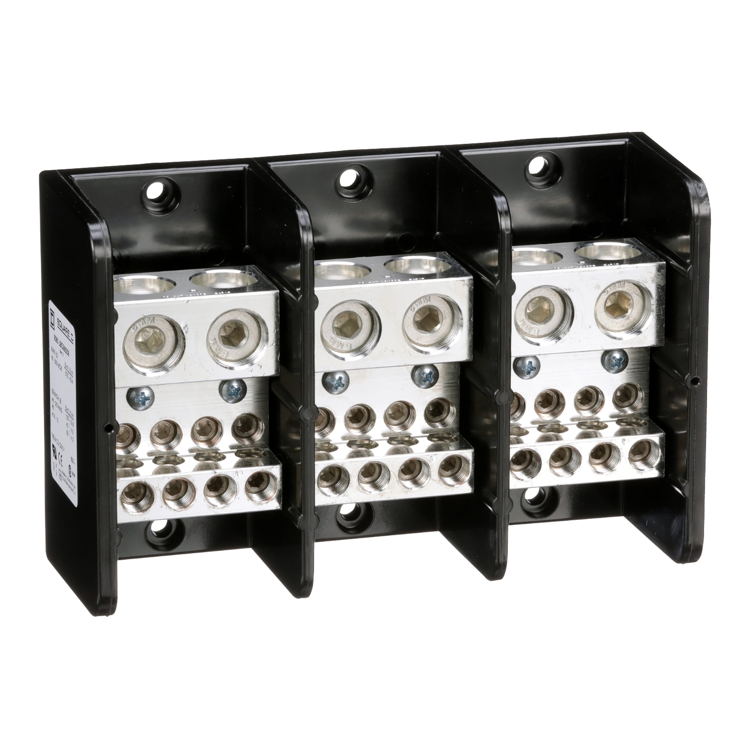 Power distribution block, Linergy, 3 pole, 2 line, 8 load, 760A Cu, 600V