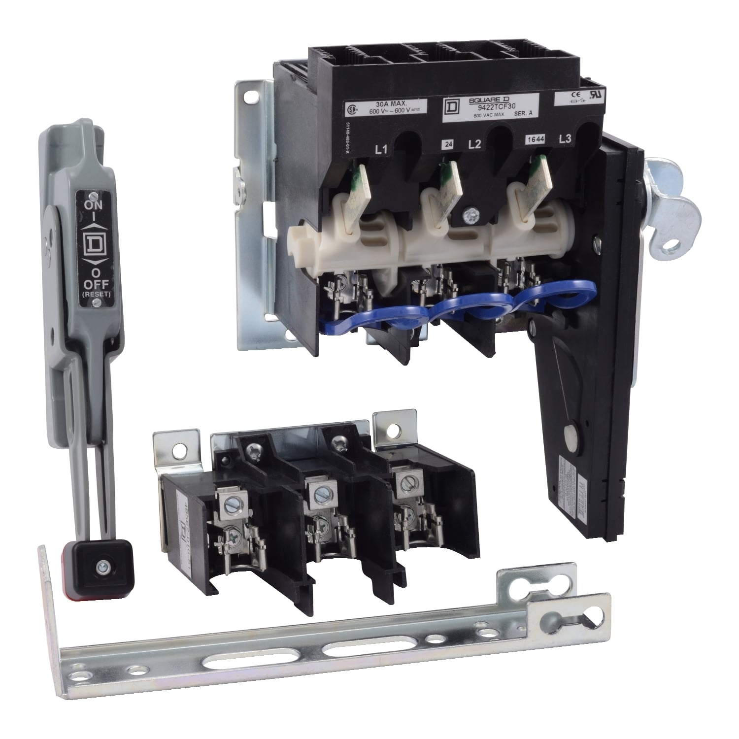 Operating mechanism, flange mounted, variable depth, 30A, 250V, fuseholder, switch mechanism, 6 inch handle, NEMA 4