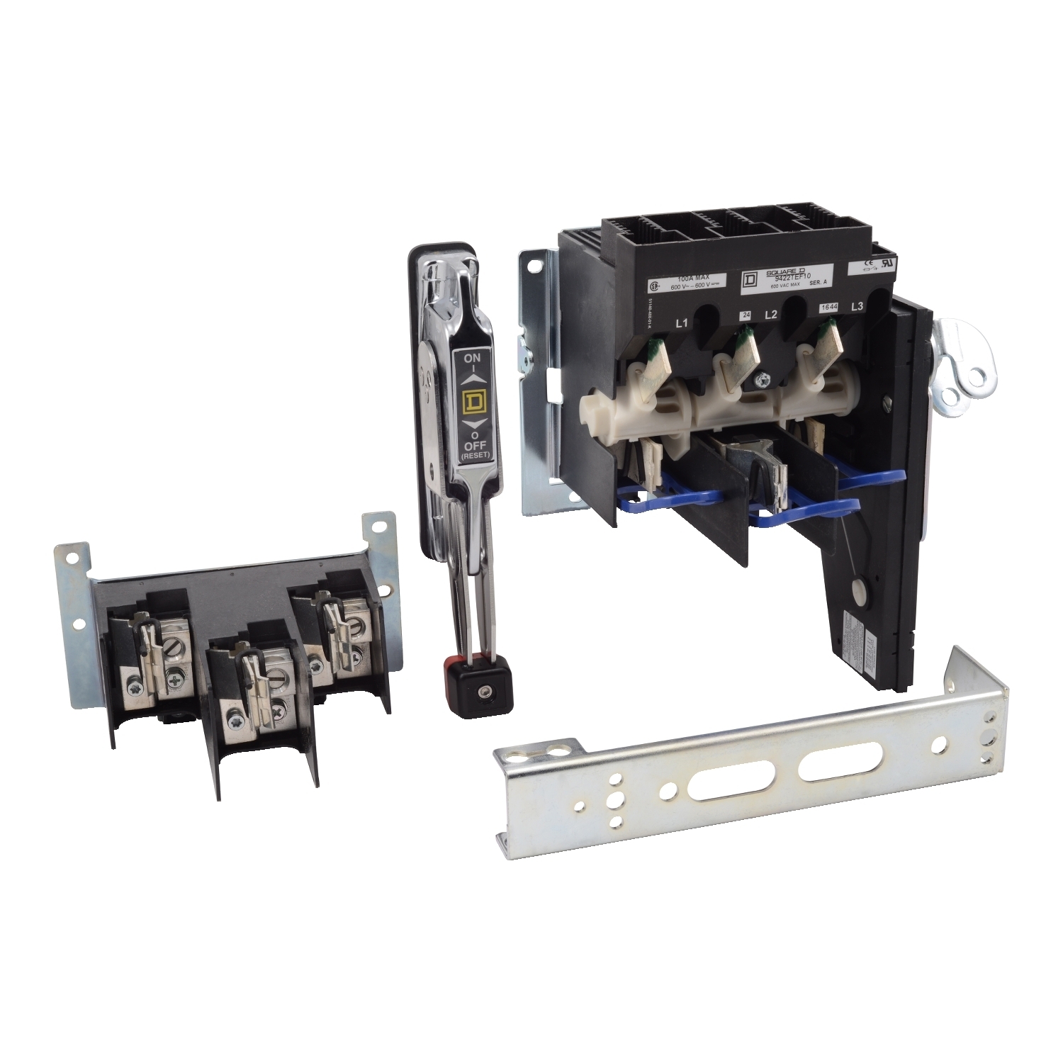 Operating mechanism, flange mounted, variable depth, 100A, 600V, fuseholder, switch mechanism, 6 inch handle, NEMA 4X