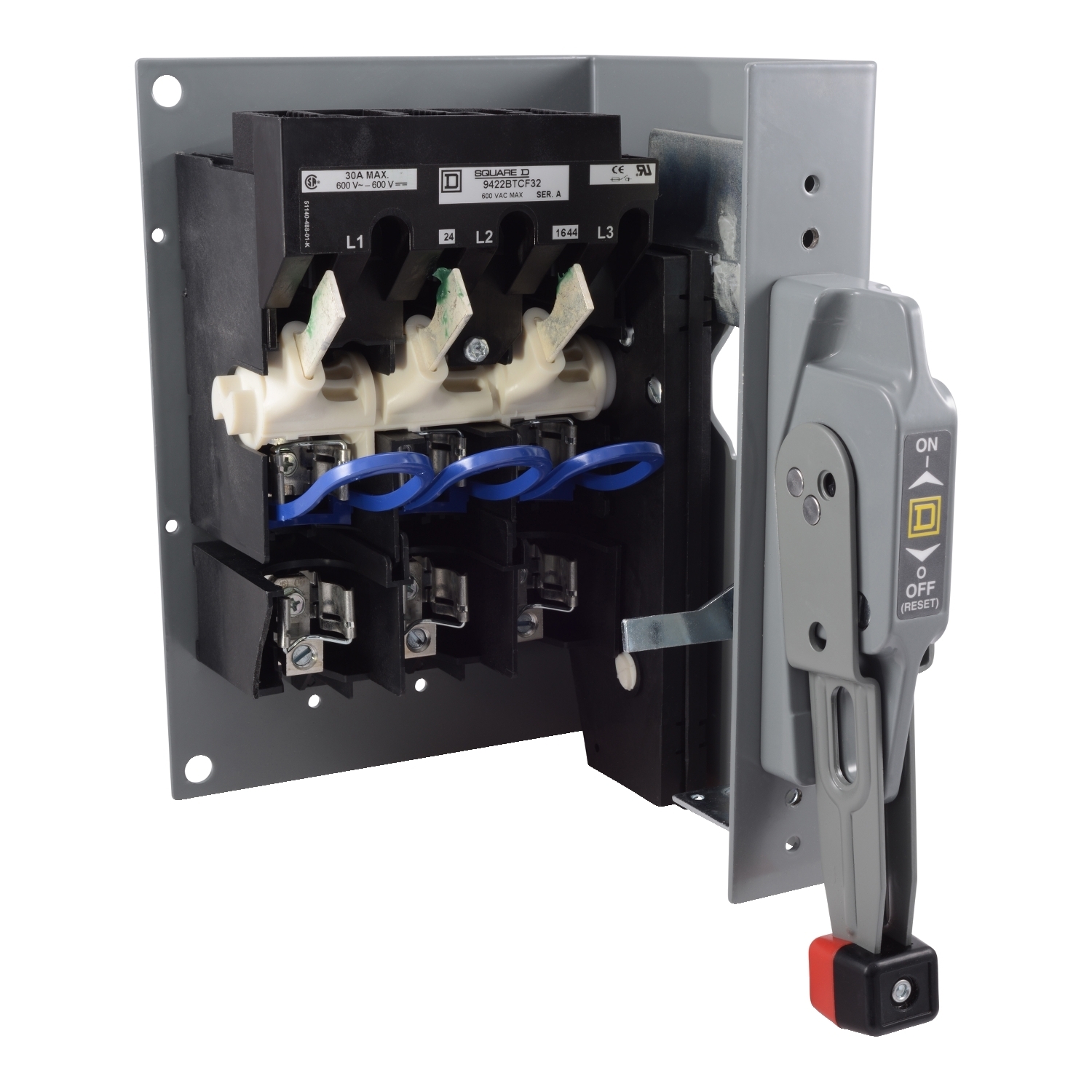 Operating mechanism, flange mounted, fixed depth assembly, 30A, 600V, fuseholder, switch mechanism, 6 inch handle