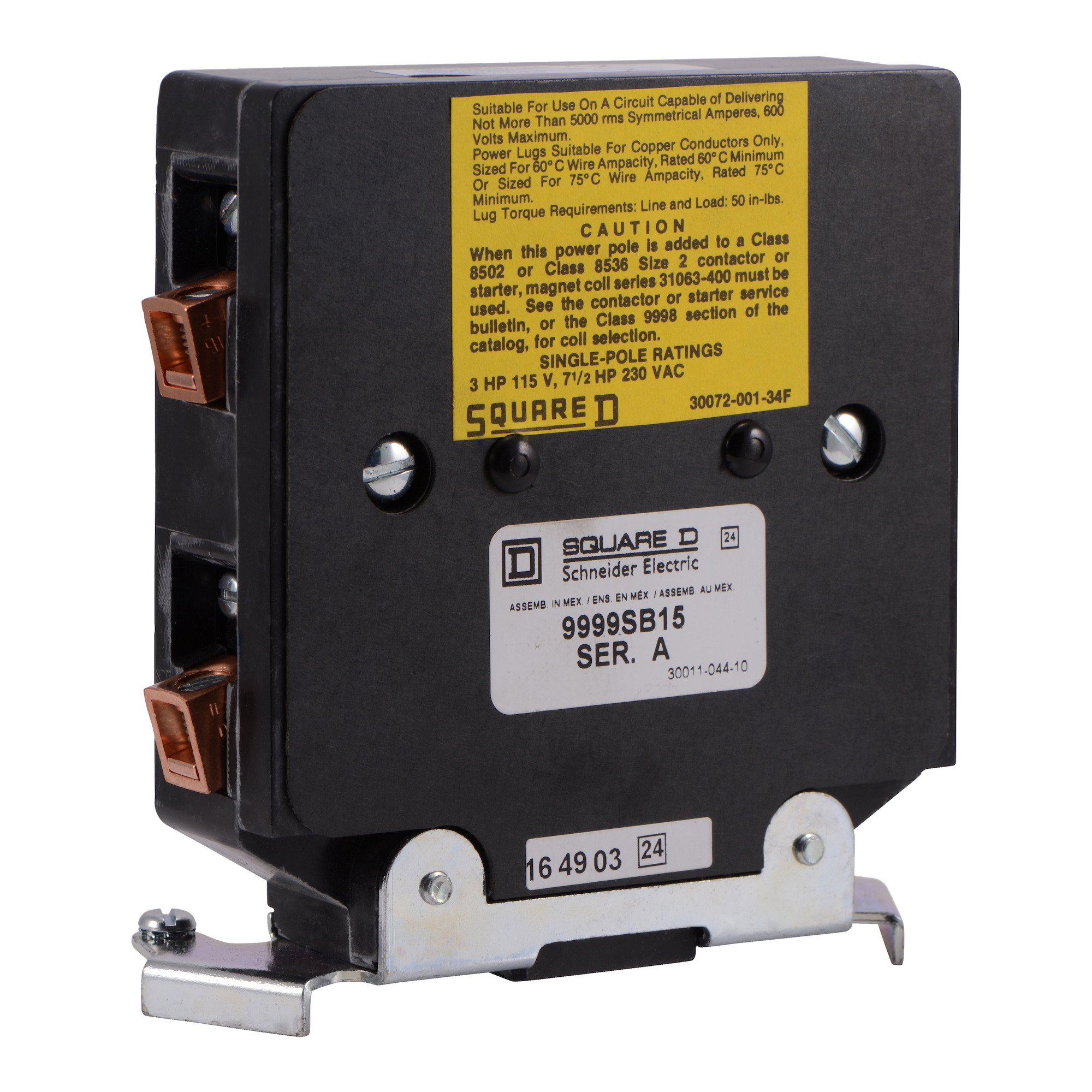 Square D,CONTACTOR+STARTER POWER POLE 600VAC 45A,2 Normally Closed,Contactor+Starter Power Pole Adder Kit,Lugs (Copper Wire only)