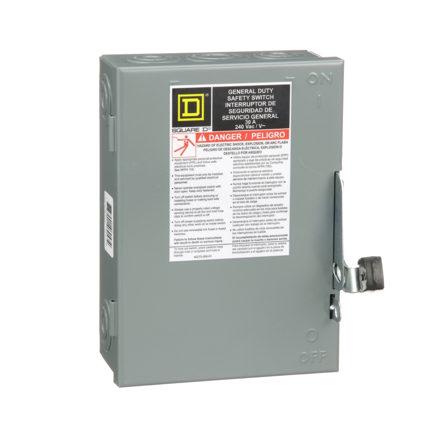Safety switch, general duty, fusible, 2 pole, 3 wire, 240VAC, 30A, Type 1, with neutral