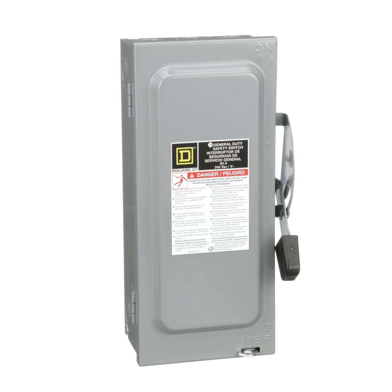 Safety switch, general duty, fusible, 2 pole, 3 wire, 240VAC, 60A, Type 1, with neutral