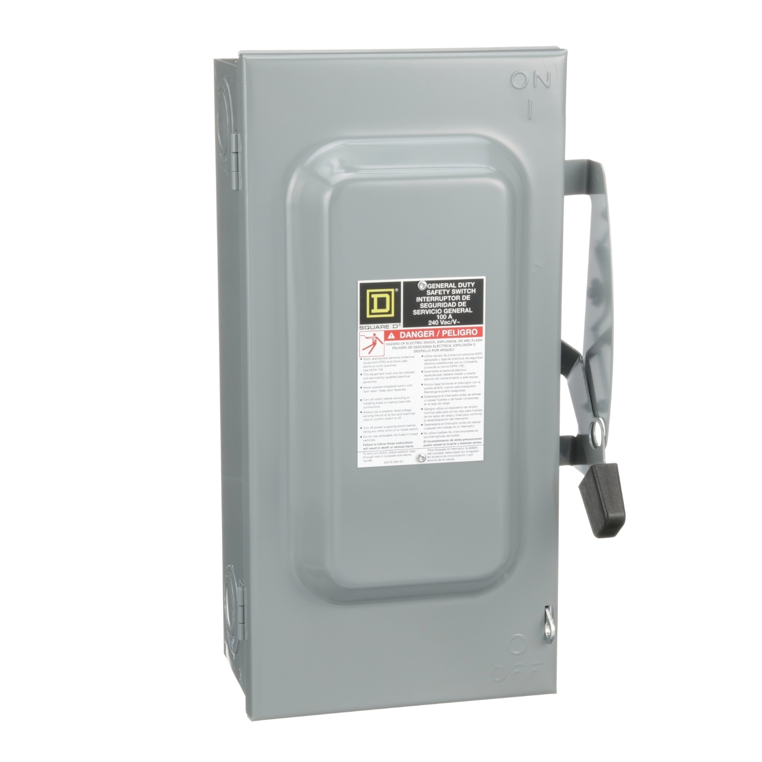 Safety switch, general duty, fusible, 2 pole, 3 wire, 240VAC, 100A, Type 1, with neutral