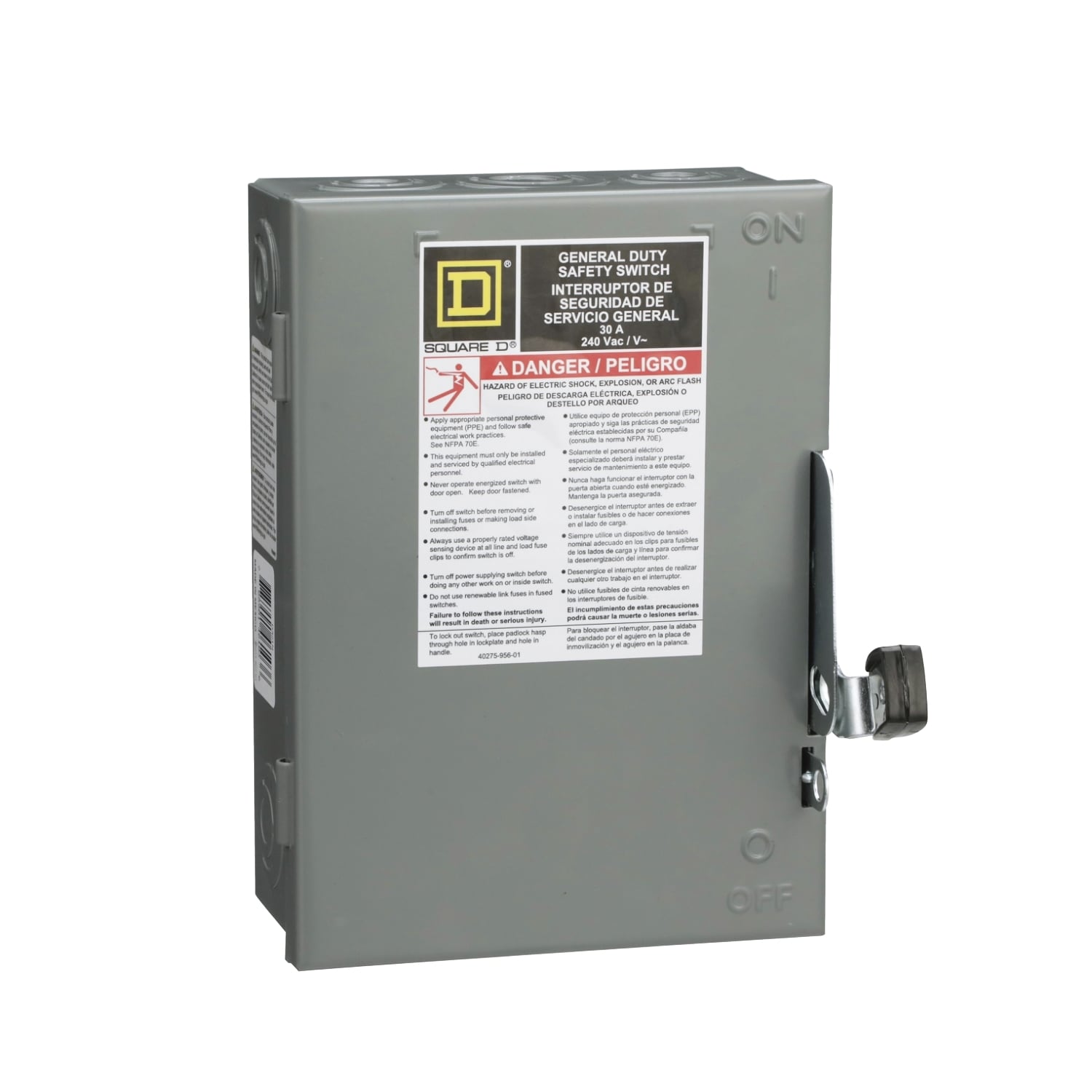 Safety switch, general duty, fusible, 3 pole, 4 wire, 240VAC, 30A, Type 1, with neutral