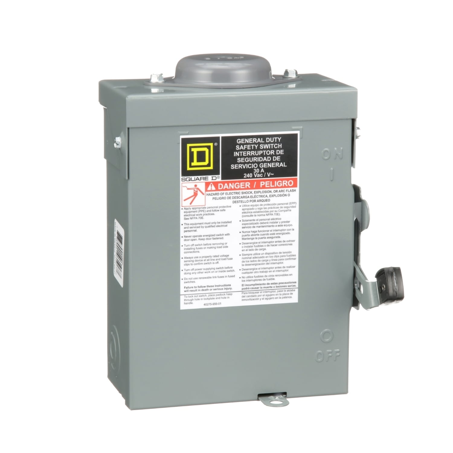 Safety switch, general duty, fusible, 3 pole, 4 wire, 240VAC, 30A, Type 3R, bolt on hub prov, with neutral