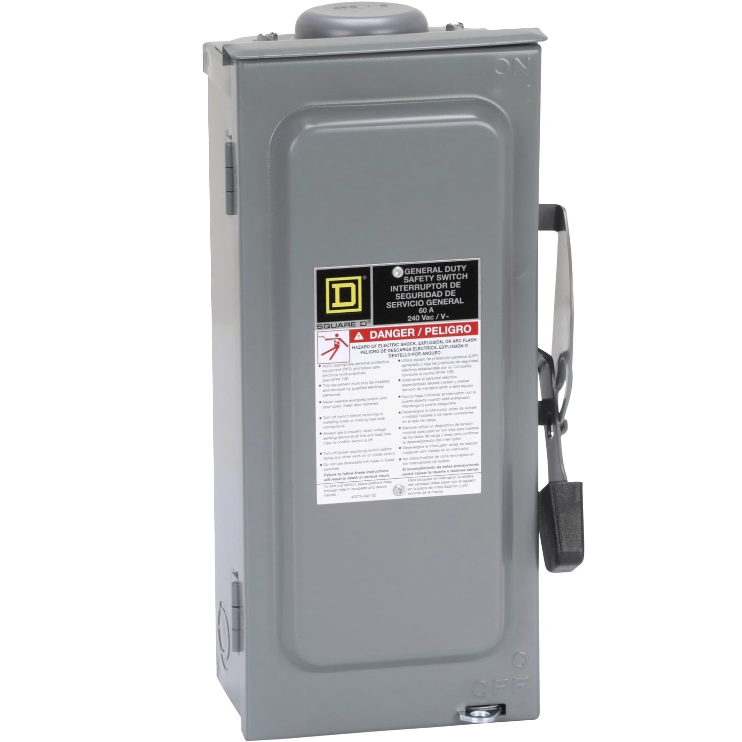 Safety switch, general duty, fusible, 3 pole, 4 wire, 240VAC, 60A, Type 3R, bolt on hub prov, with neutral