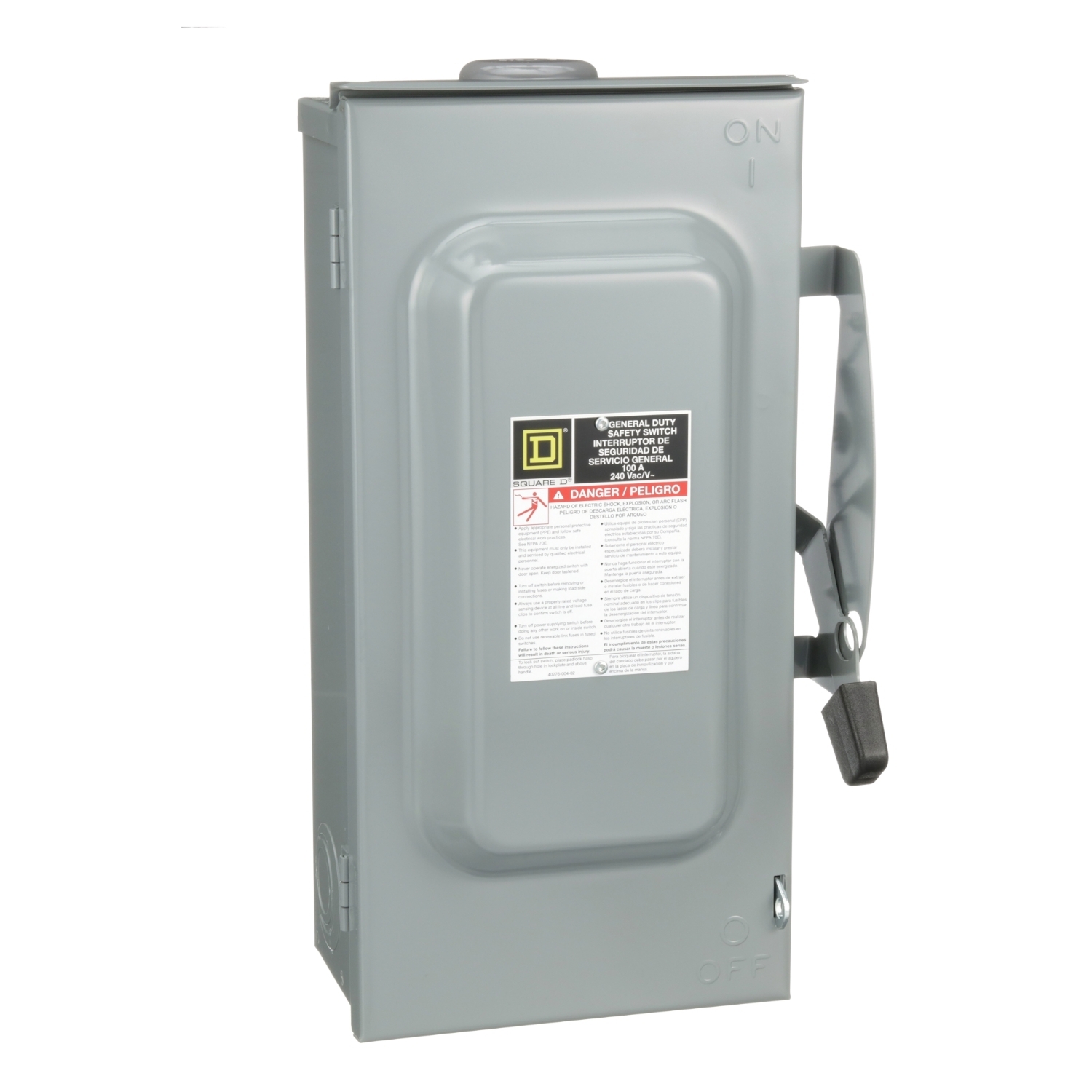 Safety switch, general duty, fusible, 3 pole, 4 wire, 240VAC, 100A, Type 3R, bolt on hub prov, with neutral