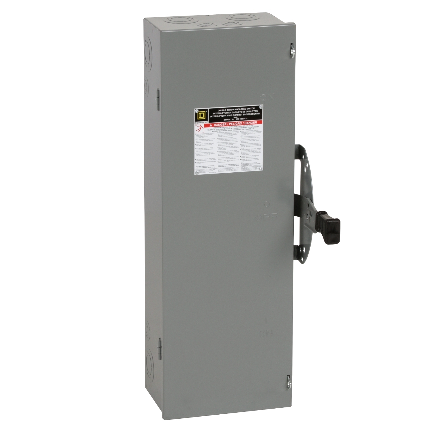 Safety switch, double throw, non fusible, 2 pole, 2 wire, 240VAC, 250VDC, 60A, Type 1