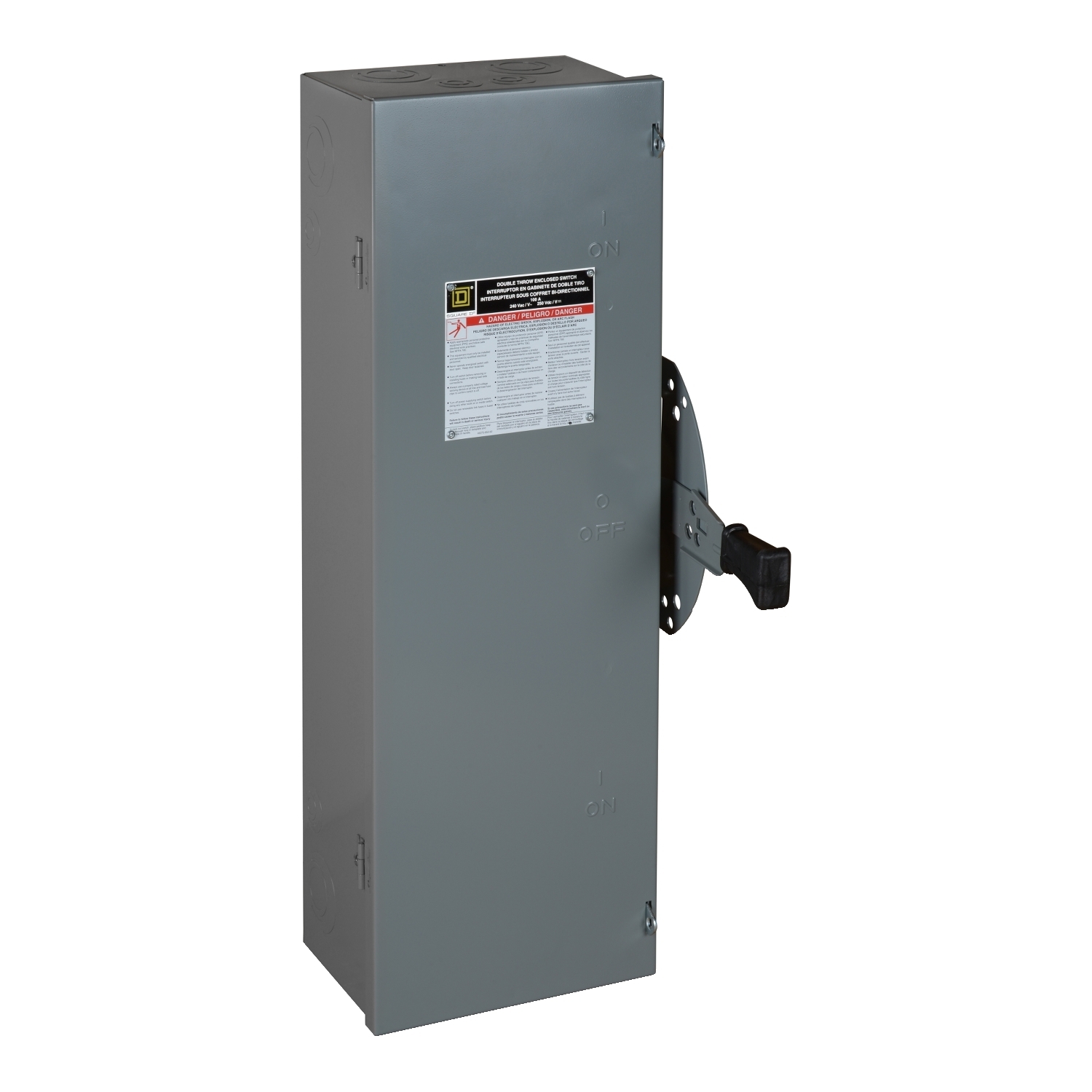 Safety switch, double throw, non fusible, 2 pole, 2 wire, 240VAC, 250VDC, 100A, Type 1