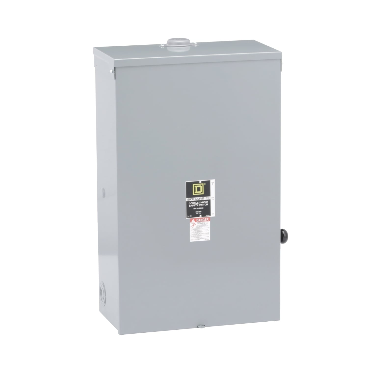 Safety switch, double throw, non fusible, 2 pole, 3 wire, 240VAC, 200A, Type 3R, bolt/hub prov, with neut