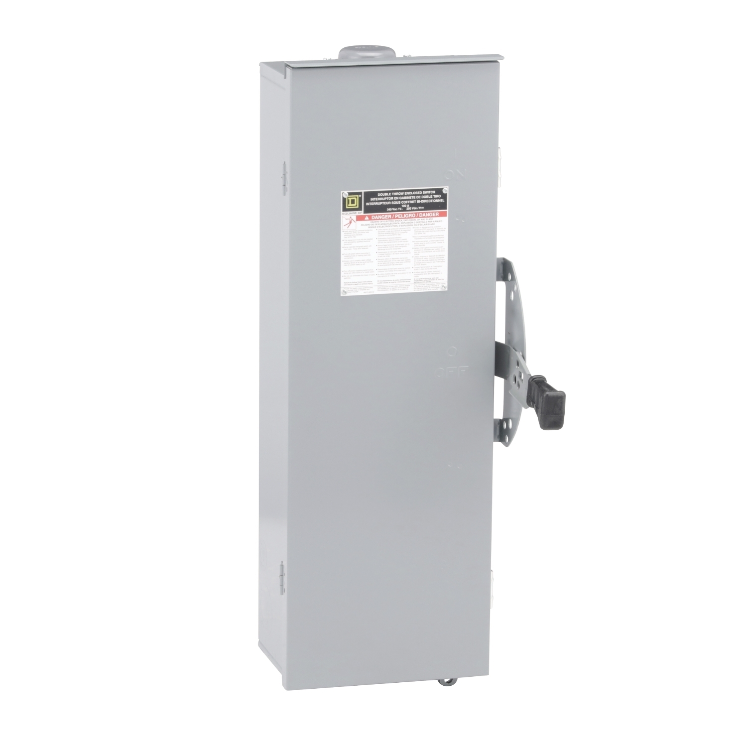 Safety switch, double throw, non fusible, 3 pole, 3 wire, 240VAC, 250VDC, 100A, Type 3R, bolt on hub prov