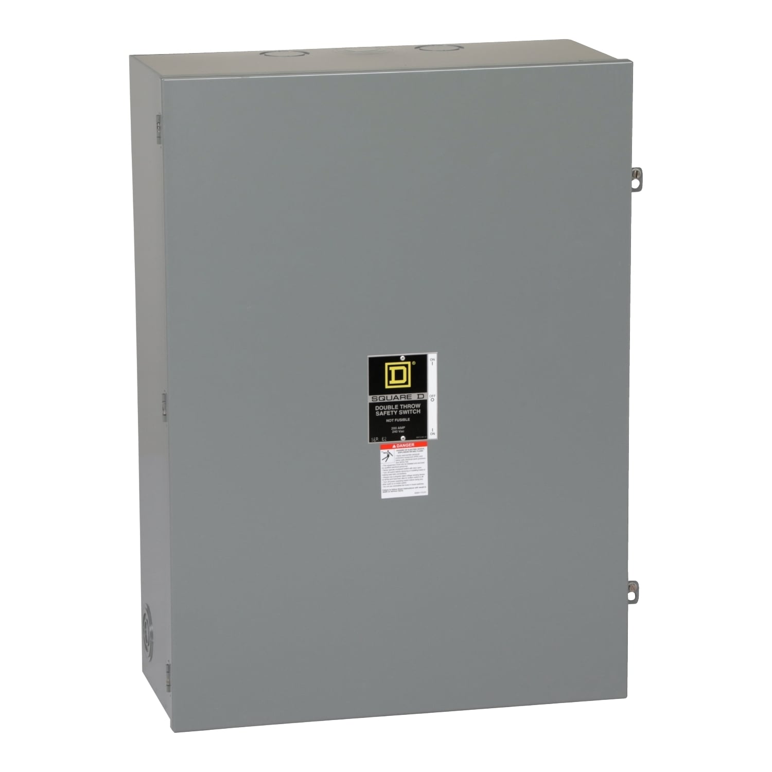 Safety switch, double throw, non fusible, 3 pole, 4 wire, 240VAC, 200A, Type 1, with neutral