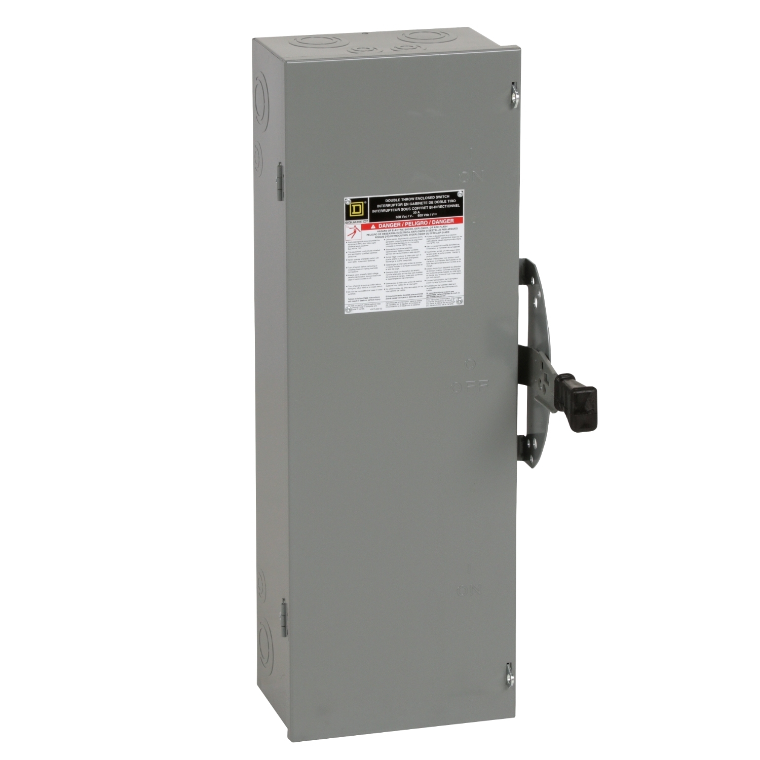 Safety switch, double throw, non fusible, 3 pole, 3 wire, 600VAC, 600VDC, 30A, Type 1
