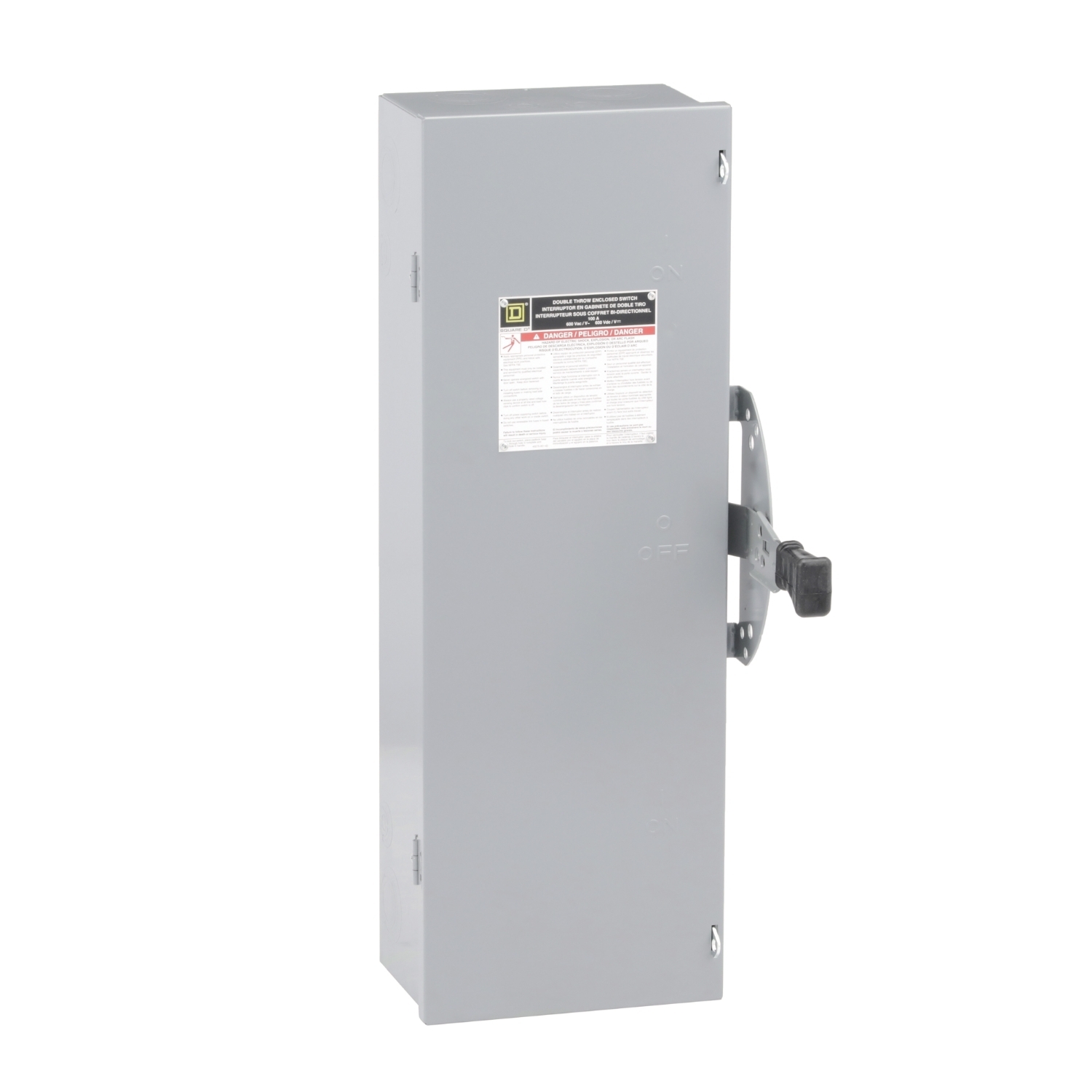 Safety switch, double throw, non fusible, 3 pole, 3 wire, 600VAC, 600VDC, 100A, Type 1