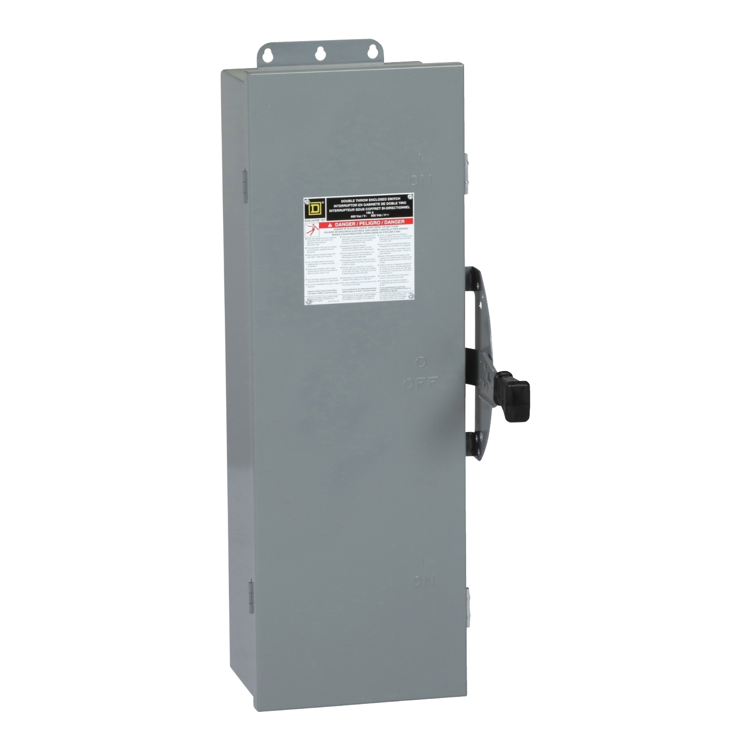 Safety switch, double throw, non fusible, 3 pole, 3 wire, 600VAC, 600VDC, 100A, Type 12 without knock outs