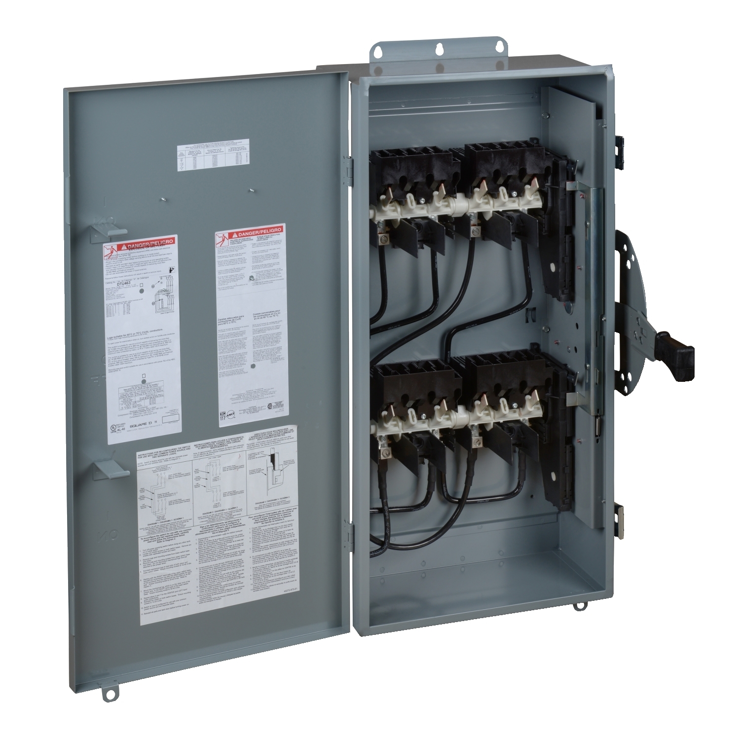 Safety switch, double throw, non fusible, 4 pole, 4 wire, 600VAC, 600VDC, 100A, Type 1