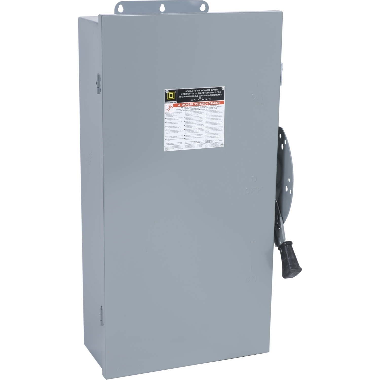 Safety switch, double throw, non fusible, 4 pole, 4 wire, 600VAC, 600VDC, 100A, Type 12 without knock outs