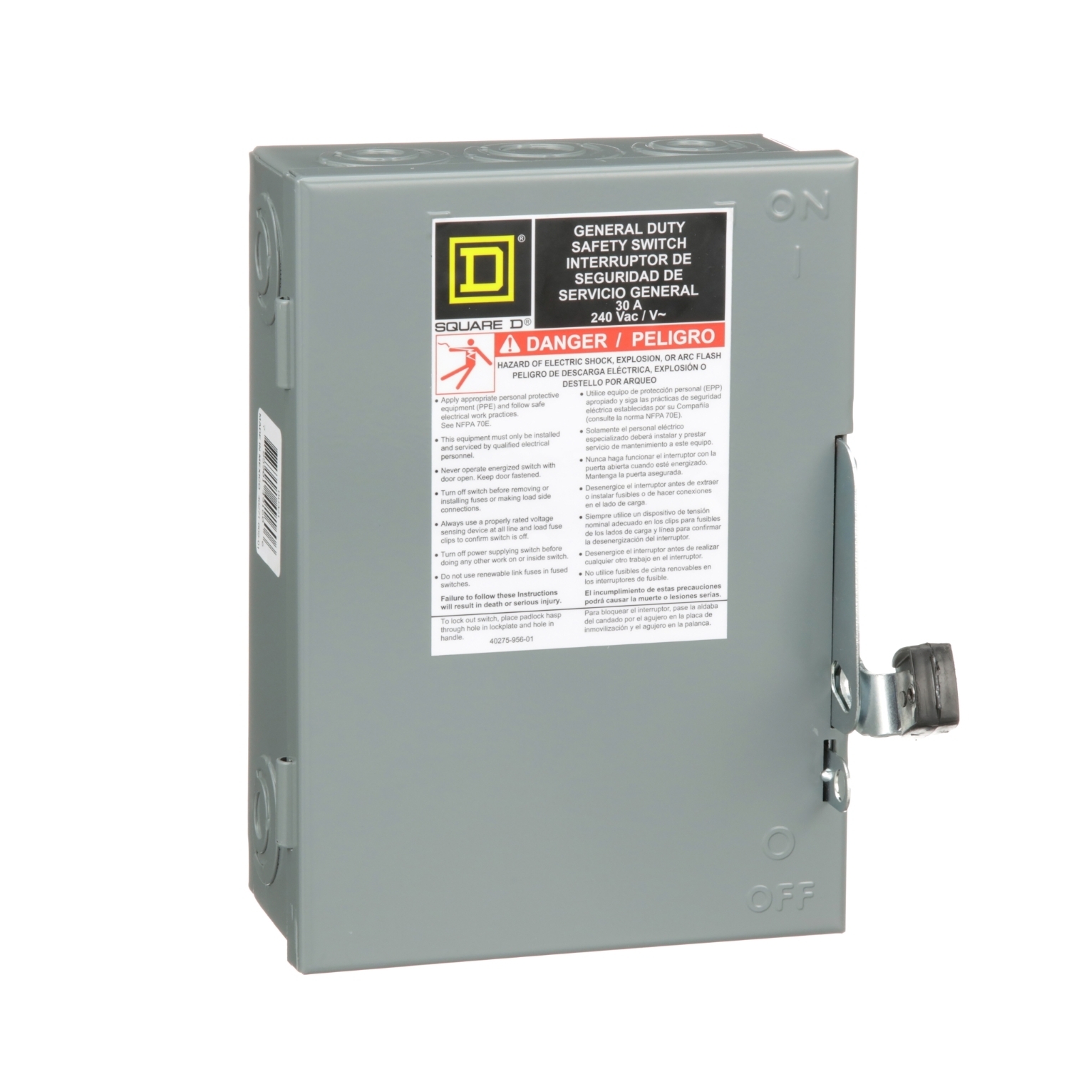 Safety switch, general duty, non fusible, 3 pole, 3 wire, 240VAC, 30A, Type 1
