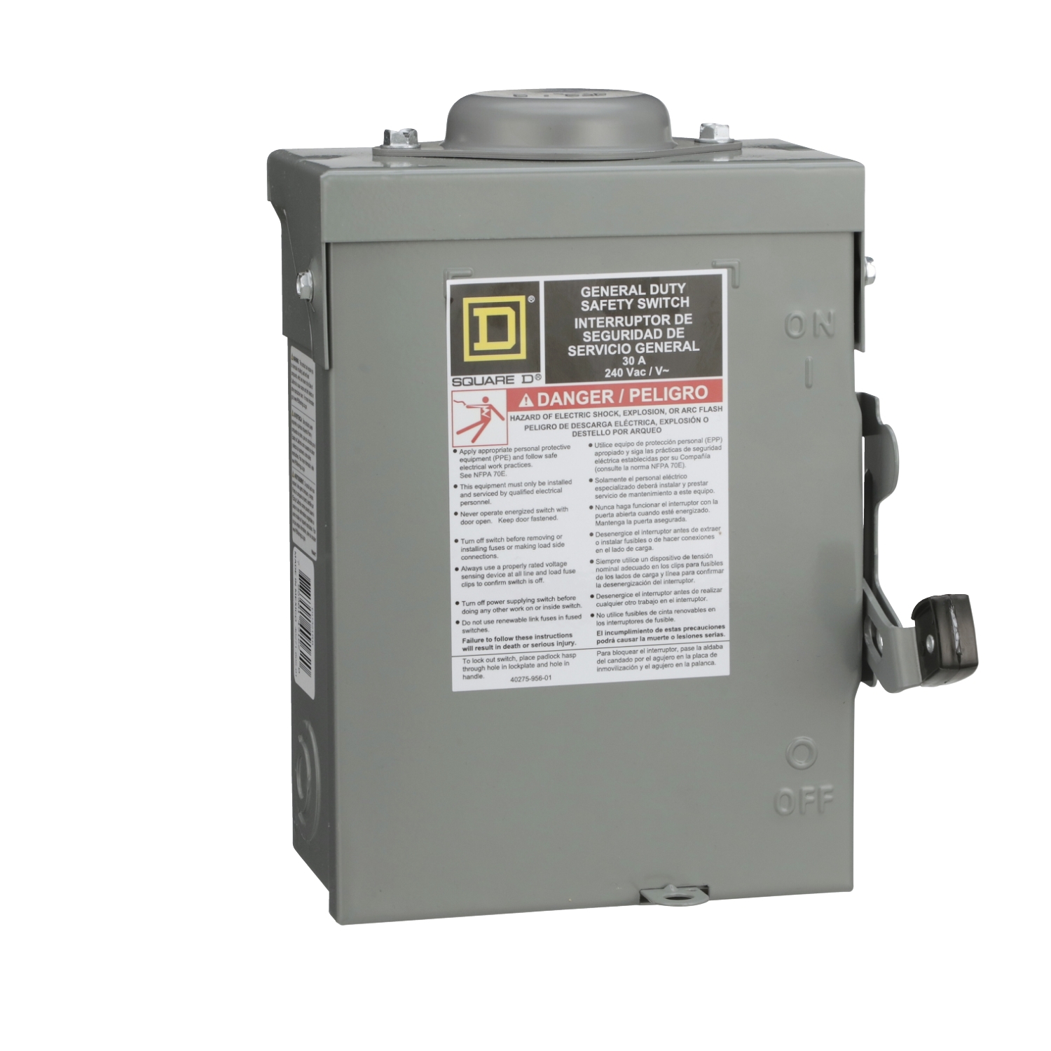 Safety switch, general duty, non fusible, 3 pole, 3 wire, 240VAC, 30A, Type 3R with bolt on hub prov