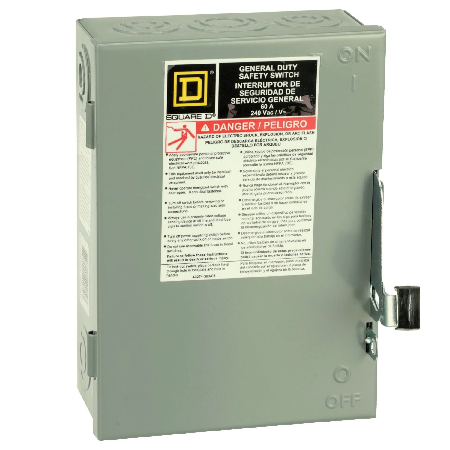 Safety switch, general duty, non fusible, 3 pole, 3 wire, 240VAC, 60A, Type 1