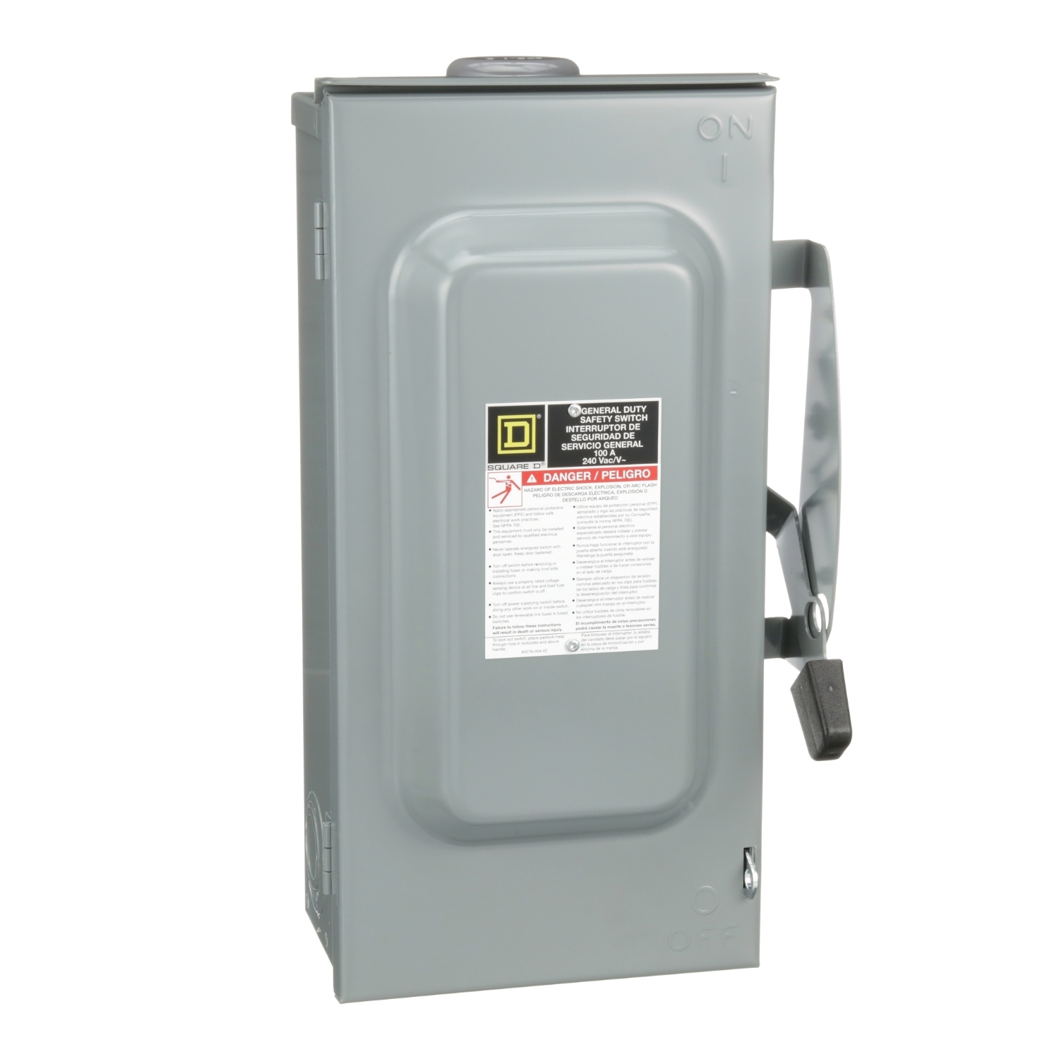 Safety switch, general duty, non fusible, 3 pole, 3 wire, 240VAC, 100A, Type 3R with bolt on hub prov