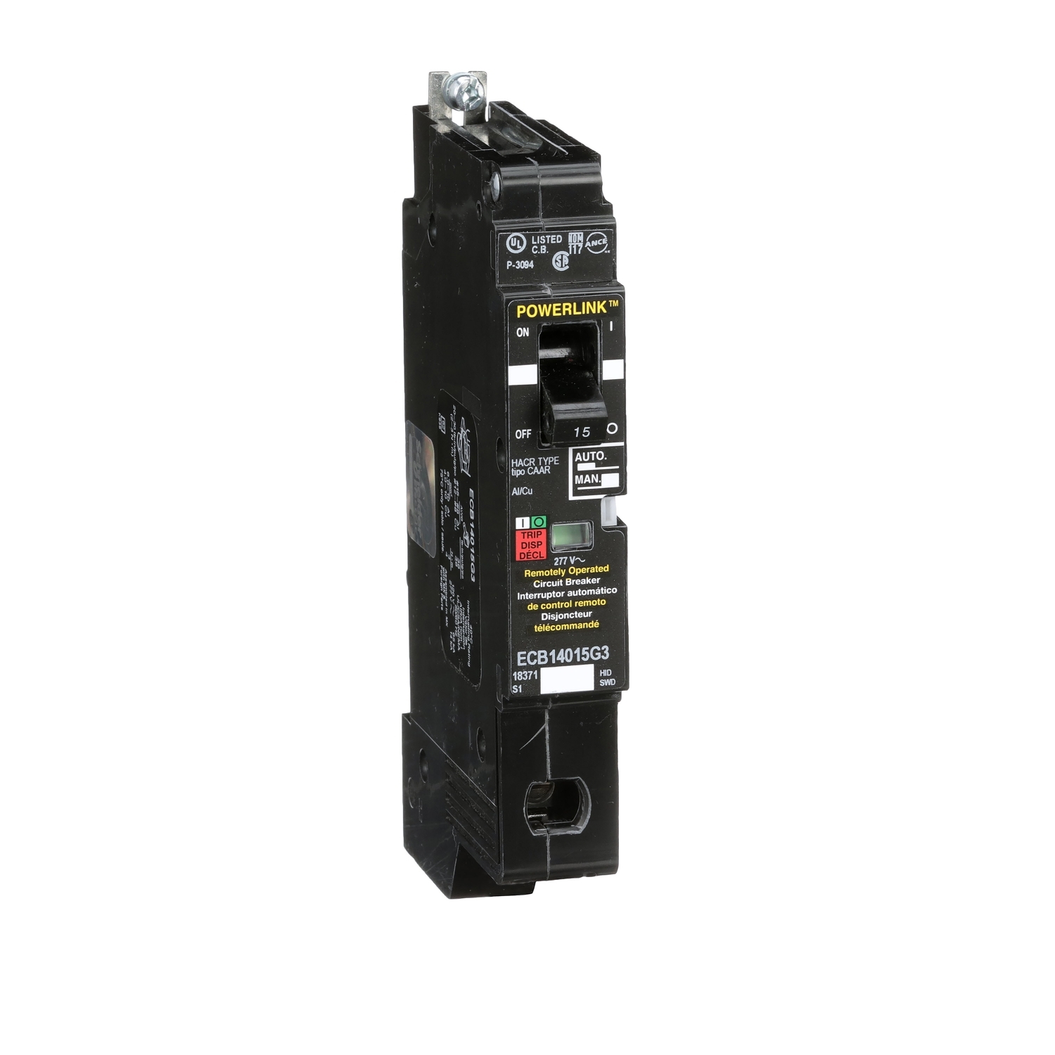 Circuit Breaker, PowerLink?, 15A, 1 pole, 277VAC, 14kA, remotely operated, bolt on mount [TAA]