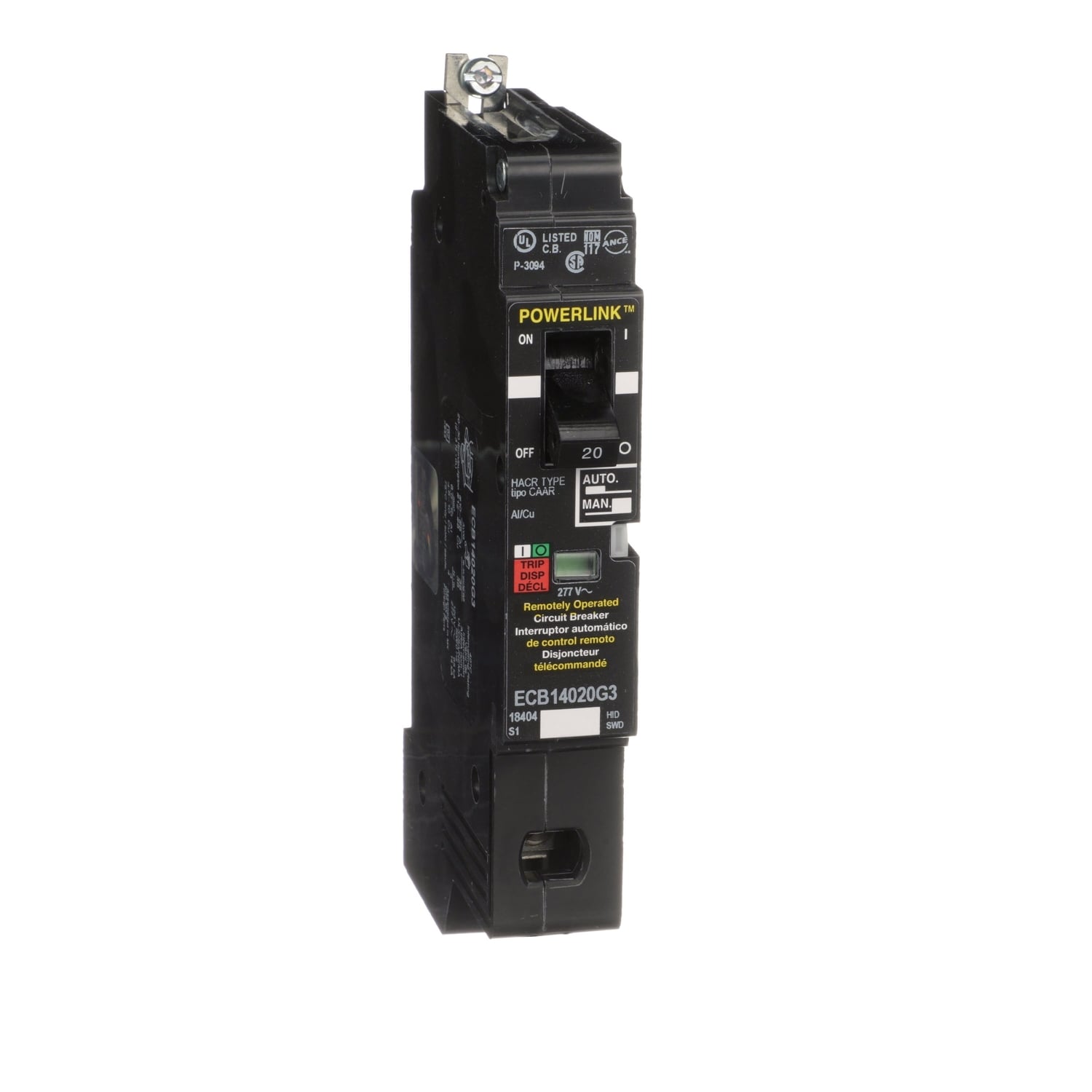 Circuit Breaker, PowerLink?, 20A, 1 pole, 277VAC, 14kA, remotely operated, bolt on mount [TAA]