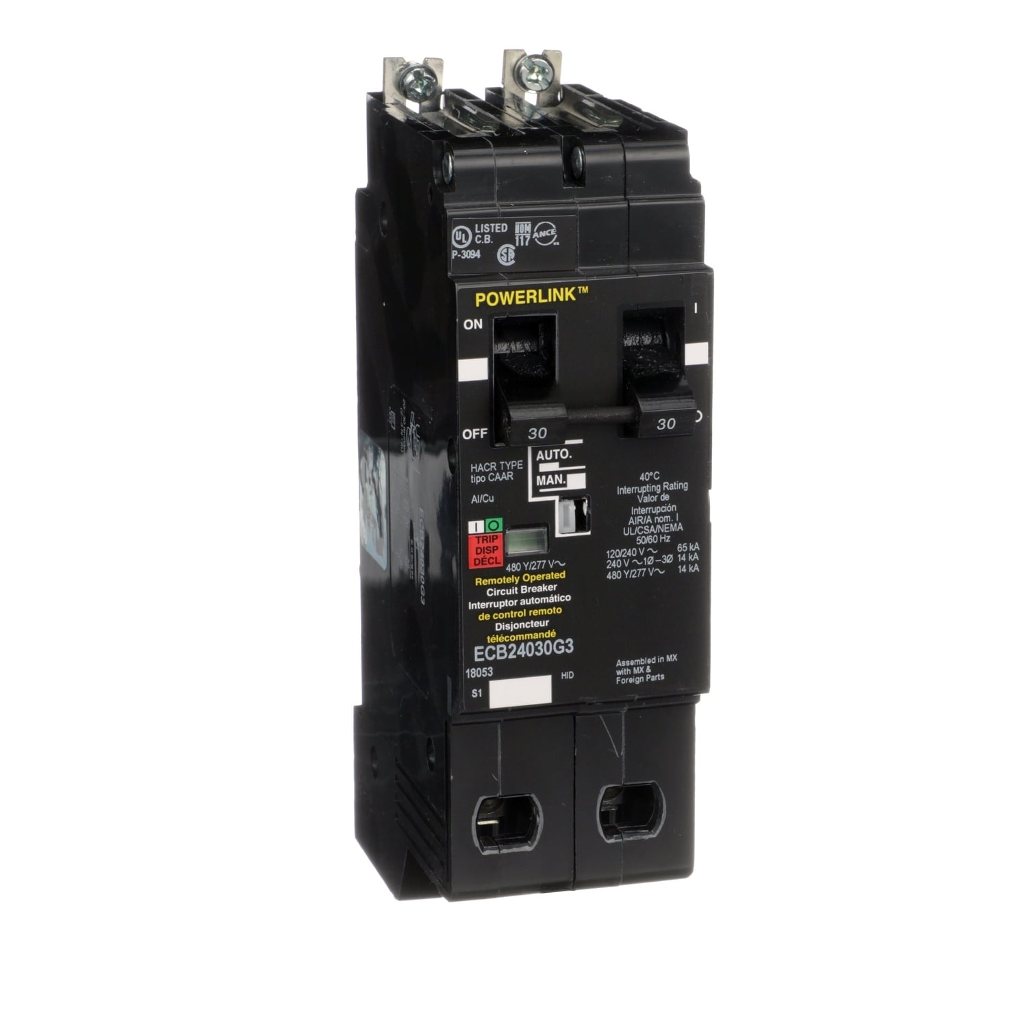 Circuit Breaker, PowerLink?, 30A, 2 pole, 480Y/277VAC, 14kA, remotely operated, bolt on mount [TAA]