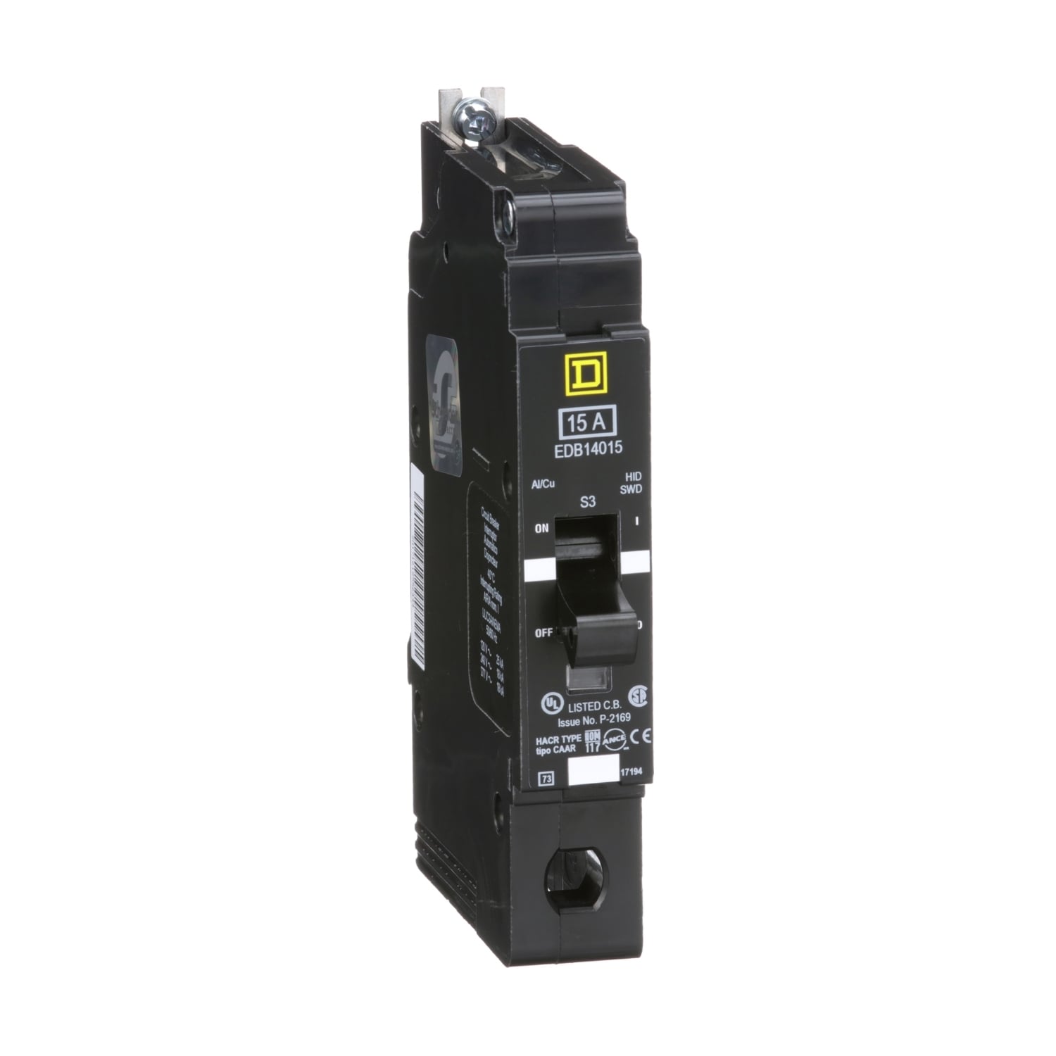 EDB14015 Miniature Circuit Breaker, 15 Amp, 1 Pole, 277V