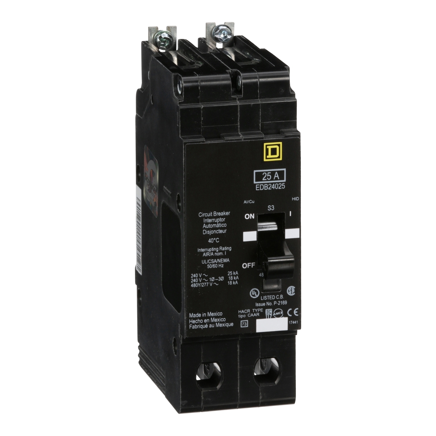 Mini circuit breaker, E-Frame, 25A, 2 pole, 480Y/277VAC, 25kA max, bolt on [TAA]