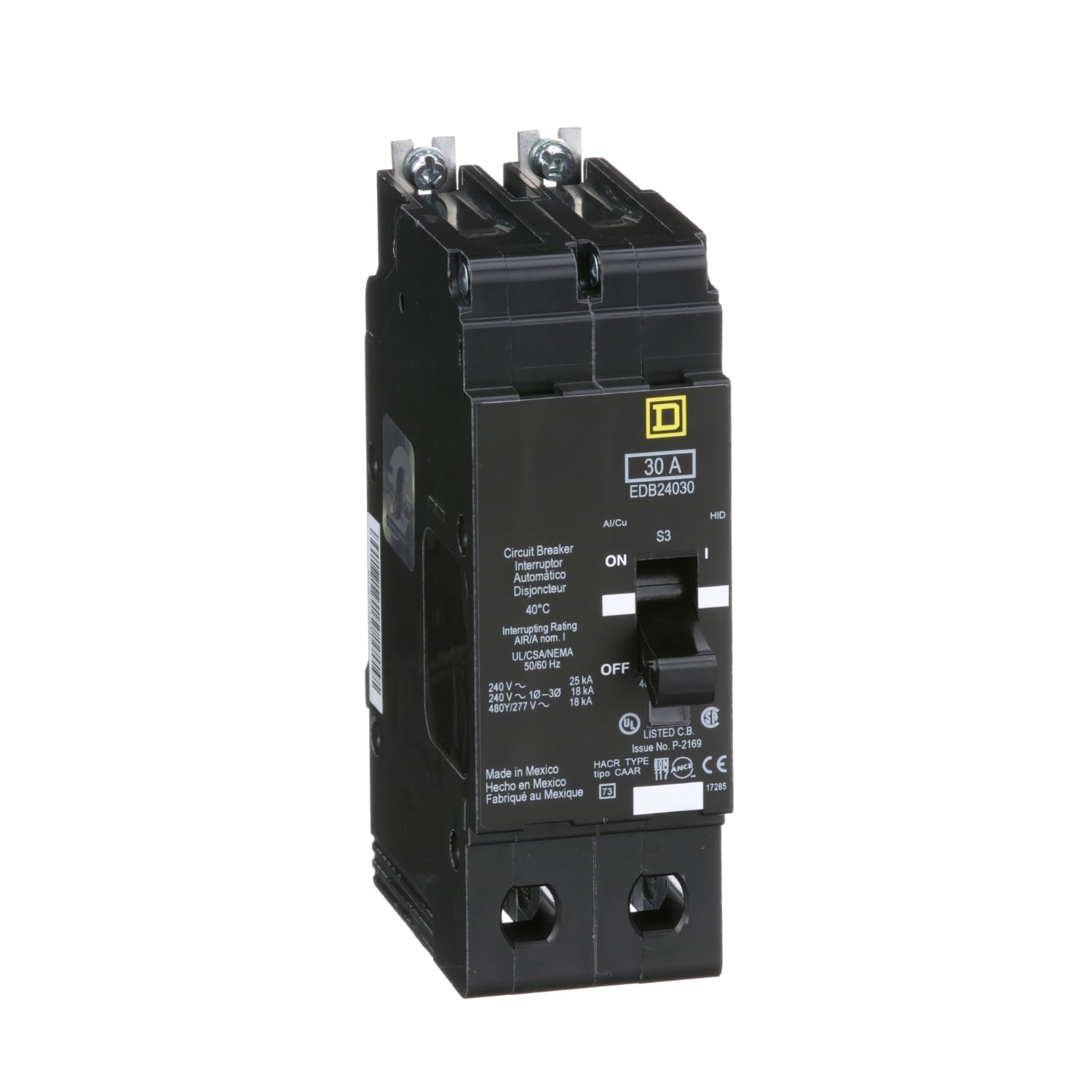 Mini circuit breaker, E-Frame, 30A, 2 pole, 480Y/277VAC, 25kA max, bolt on [TAA]