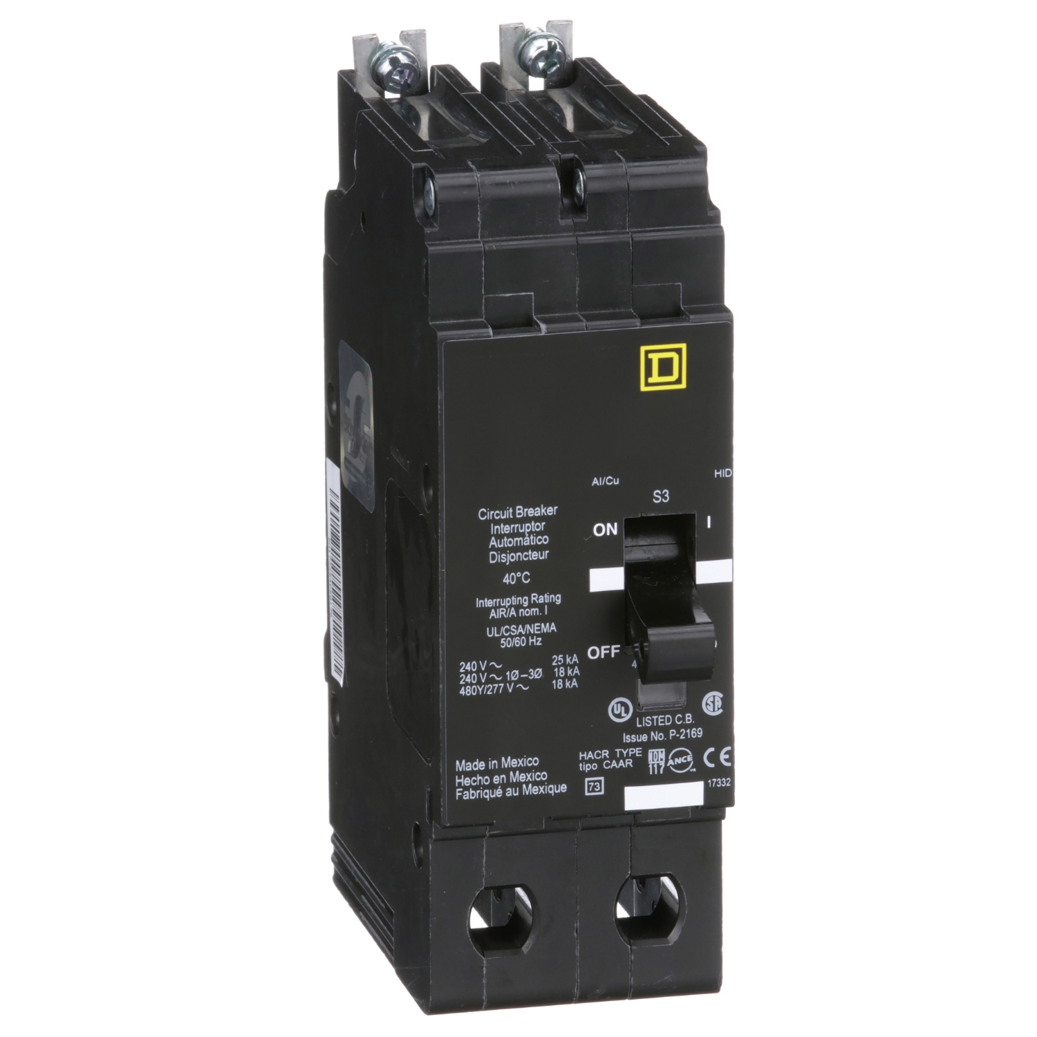 Mini circuit breaker, E-Frame, 35A, 2 pole, 480Y/277VAC, 25kA max, bolt on [TAA]
