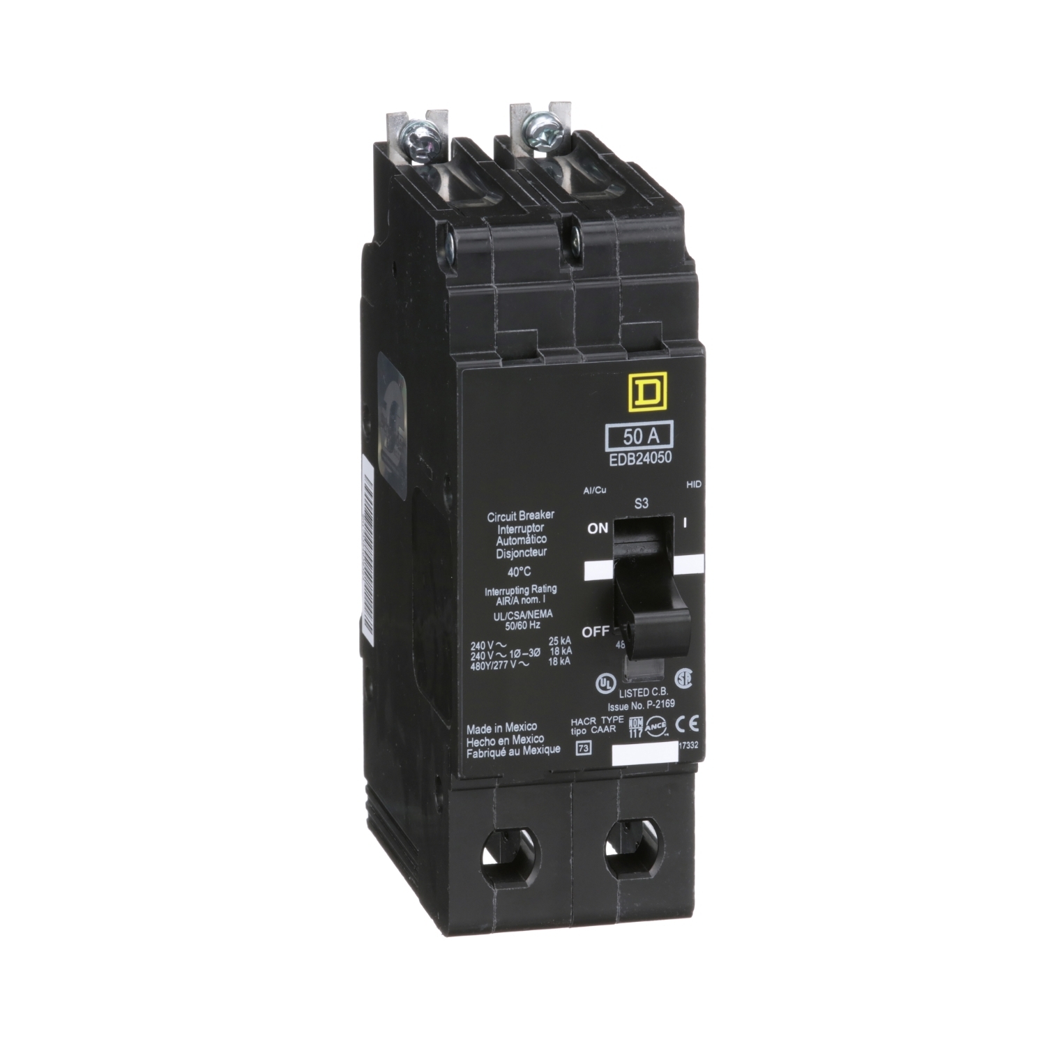 Mini circuit breaker, E-Frame, 50A, 2 pole, 480Y/277VAC, 25kA max, bolt on [TAA]