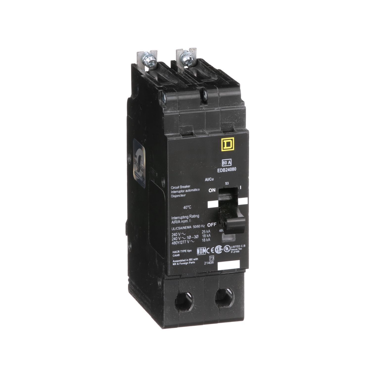 Mini circuit breaker, E-Frame, 80A, 2 pole, 480Y/277VAC, 25kA max, bolt on [TAA]