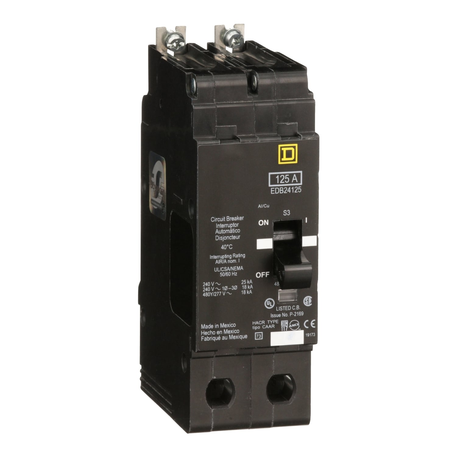 Mini circuit breaker, E-Frame, 125A, 2 pole, 480Y/277VAC, 25kA max, bolt on [TAA]