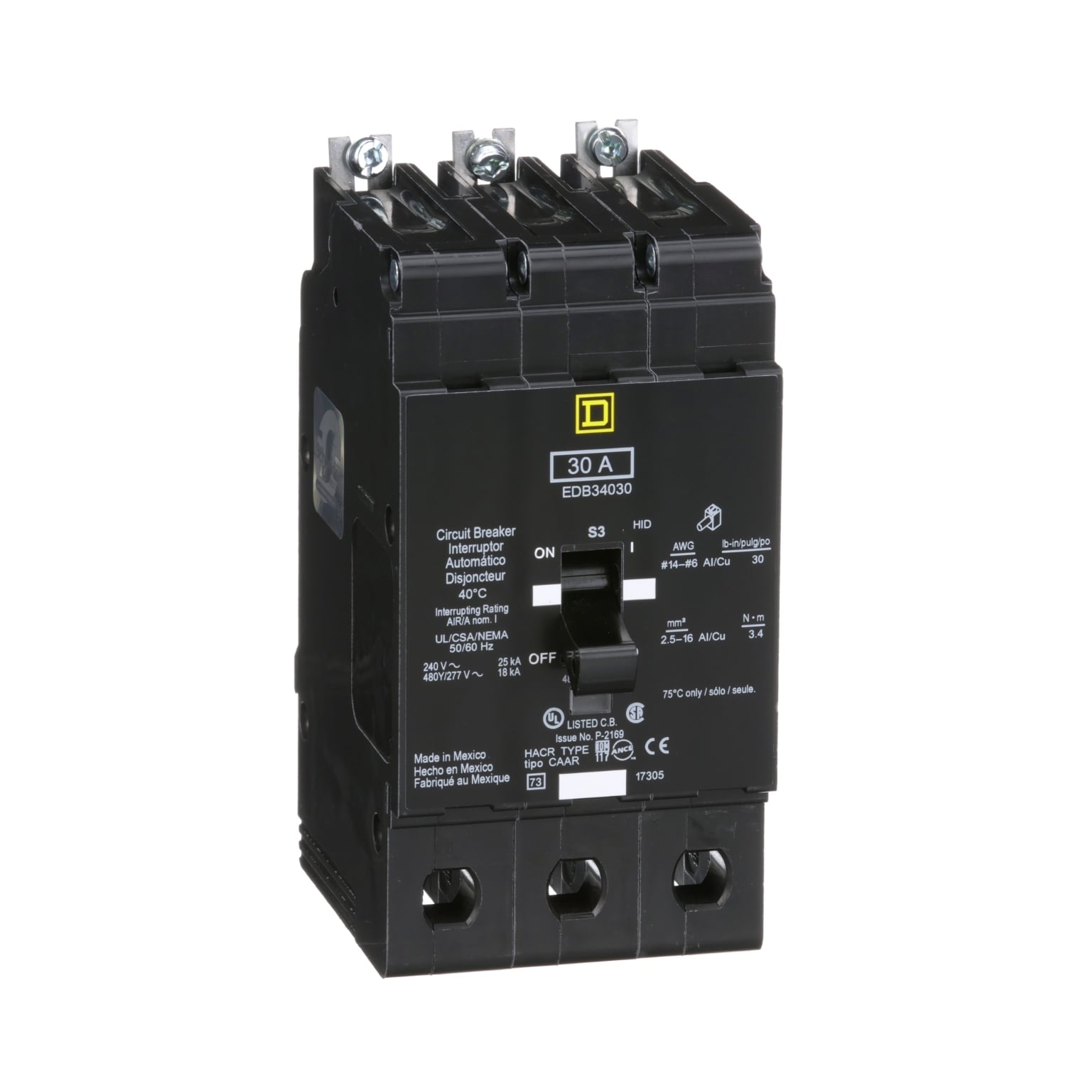 Mini circuit breaker, E-Frame, 30A, 3 pole, 480Y/277VAC, 25kA max, bolt on [TAA]
