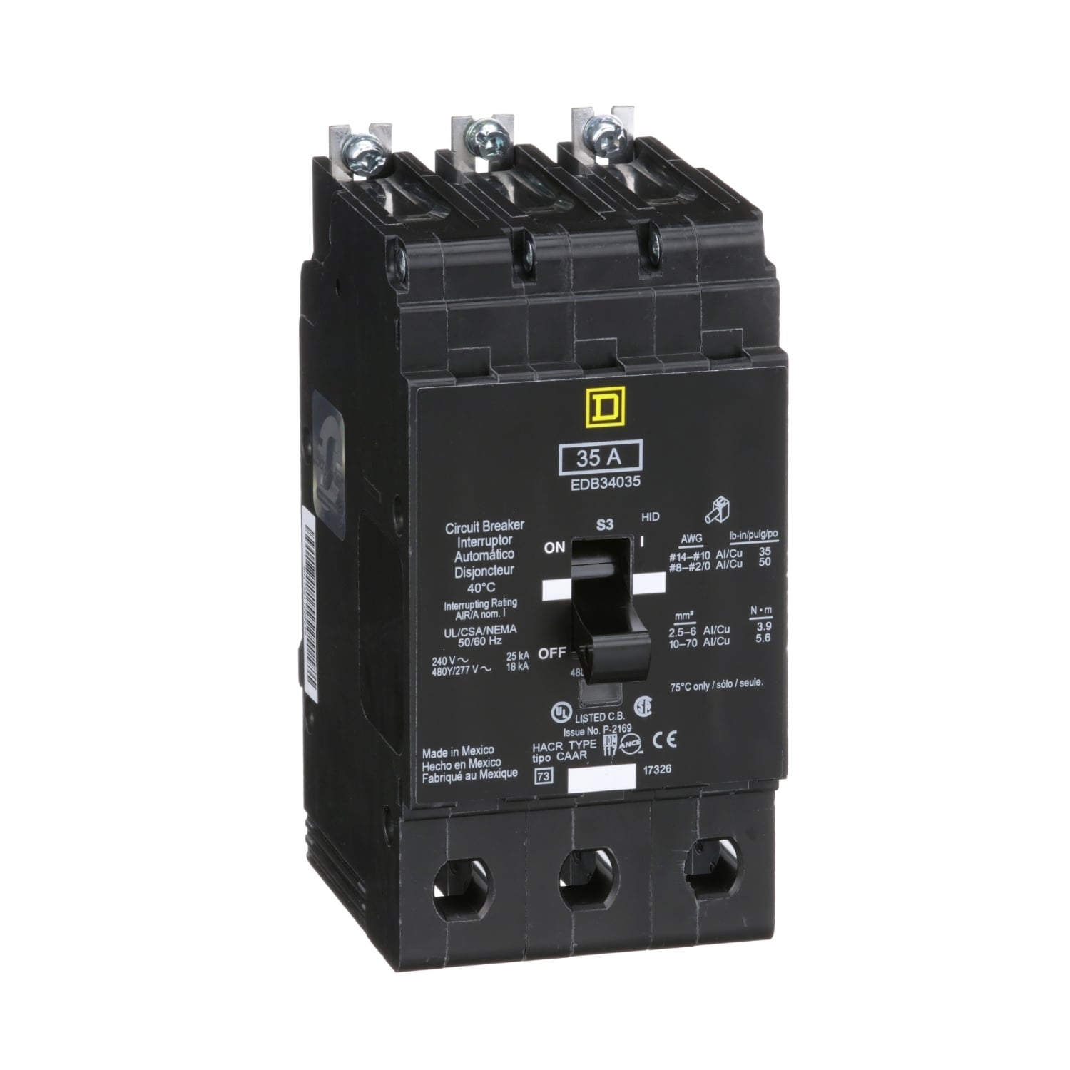 Mini circuit breaker, E-Frame, 35A, 3 pole, 480Y/277VAC, 25kA max, bolt on [TAA]