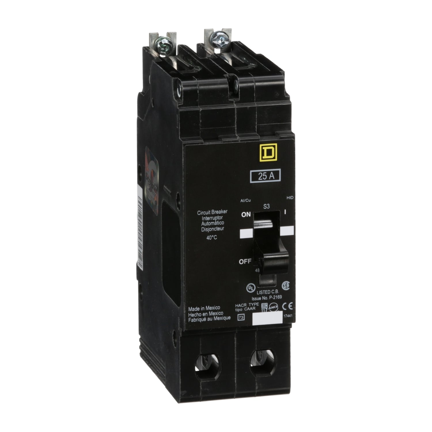 Mini circuit breaker, E-Frame, 25A, 2 pole, 480Y/277VAC, 65kA max, bolt on [TAA]