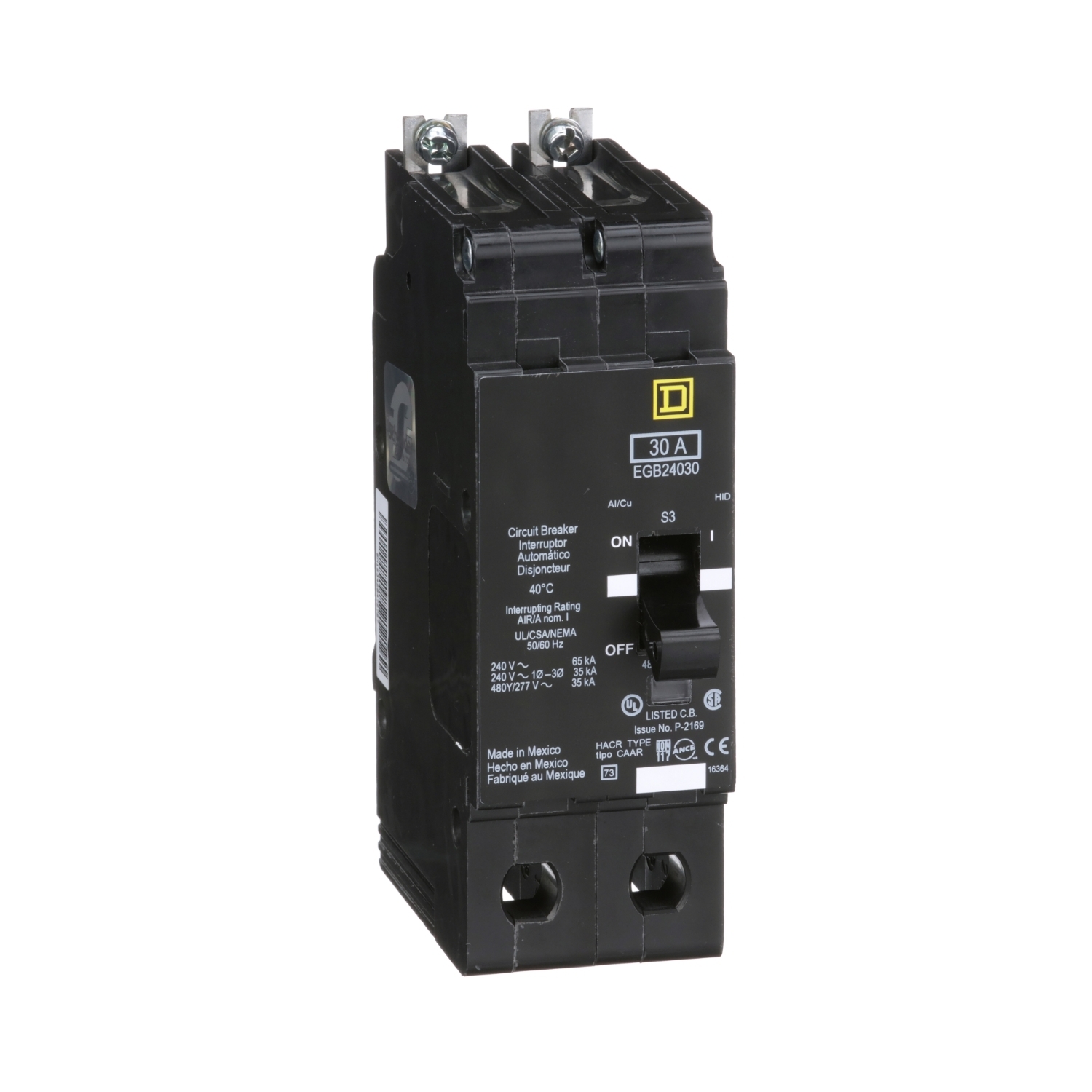 Mini circuit breaker, E-Frame, 30A, 2 pole, 480Y/277VAC, 65kA max, bolt on [TAA]
