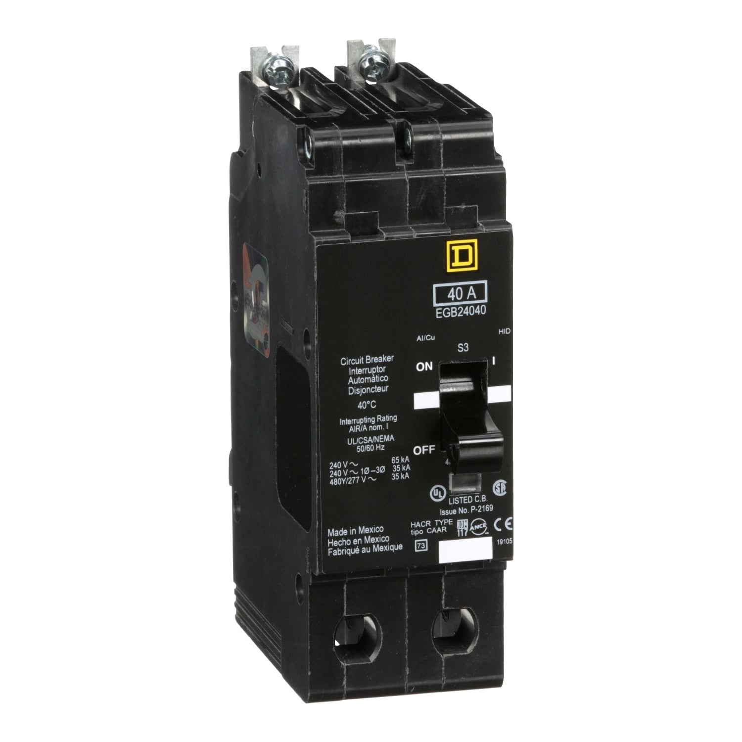 Mini circuit breaker, E-Frame, 40A, 2 pole, 480Y/277VAC, 65kA max, bolt on [TAA]