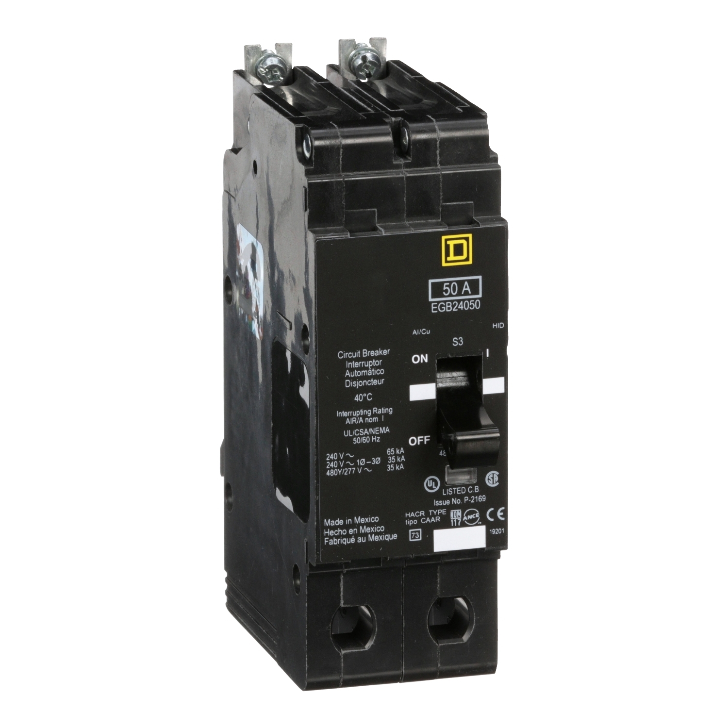 Mini circuit breaker, E-Frame, 50A, 2 pole, 480Y/277VAC, 65kA max, bolt on [TAA]