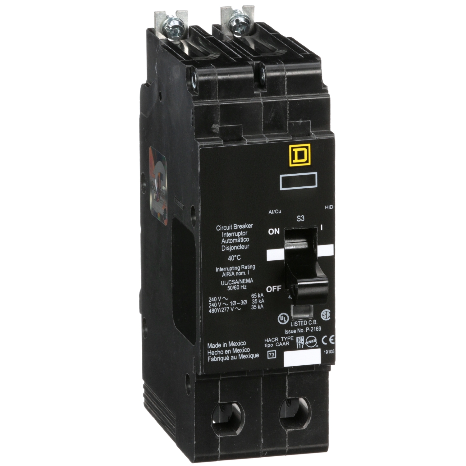 Mini circuit breaker, E-Frame, 100A, 2 pole, 480Y/277VAC, 65kA max, bolt on [TAA]