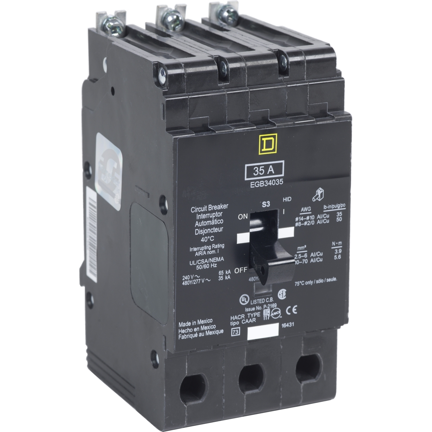 Mini circuit breaker, E-Frame, 35A, 3 pole, 480Y/277VAC, 65kA max, bolt on [TAA]
