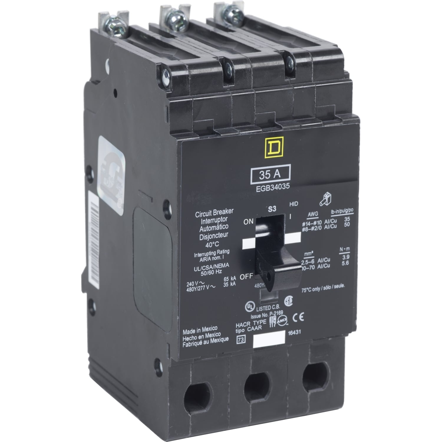 Mini circuit breaker, E-Frame, 40A, 3 pole, 480Y/277VAC, 65kA max, bolt on [TAA]