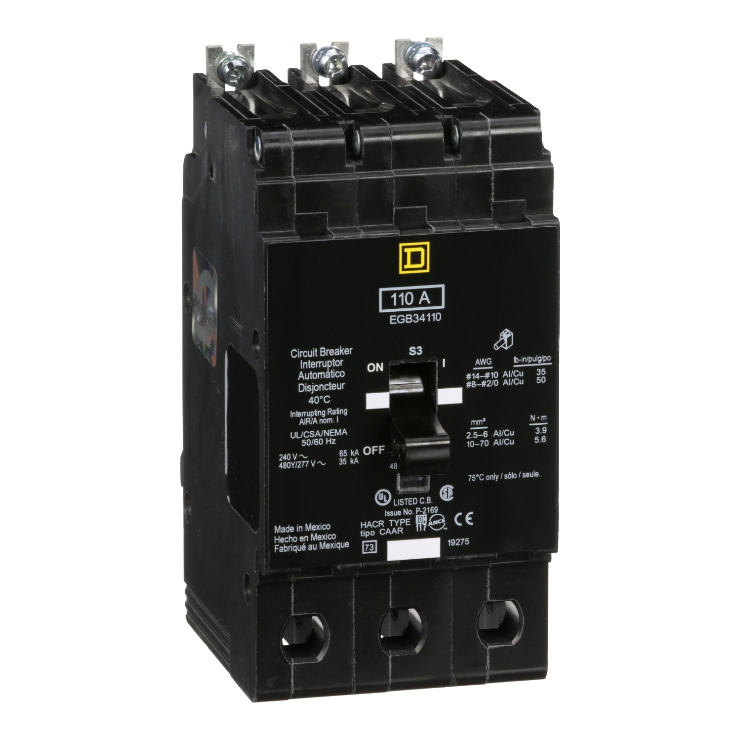 Mini circuit breaker, E-Frame, 110A, 3 pole, 480Y/277VAC, 65kA max, bolt on [TAA]