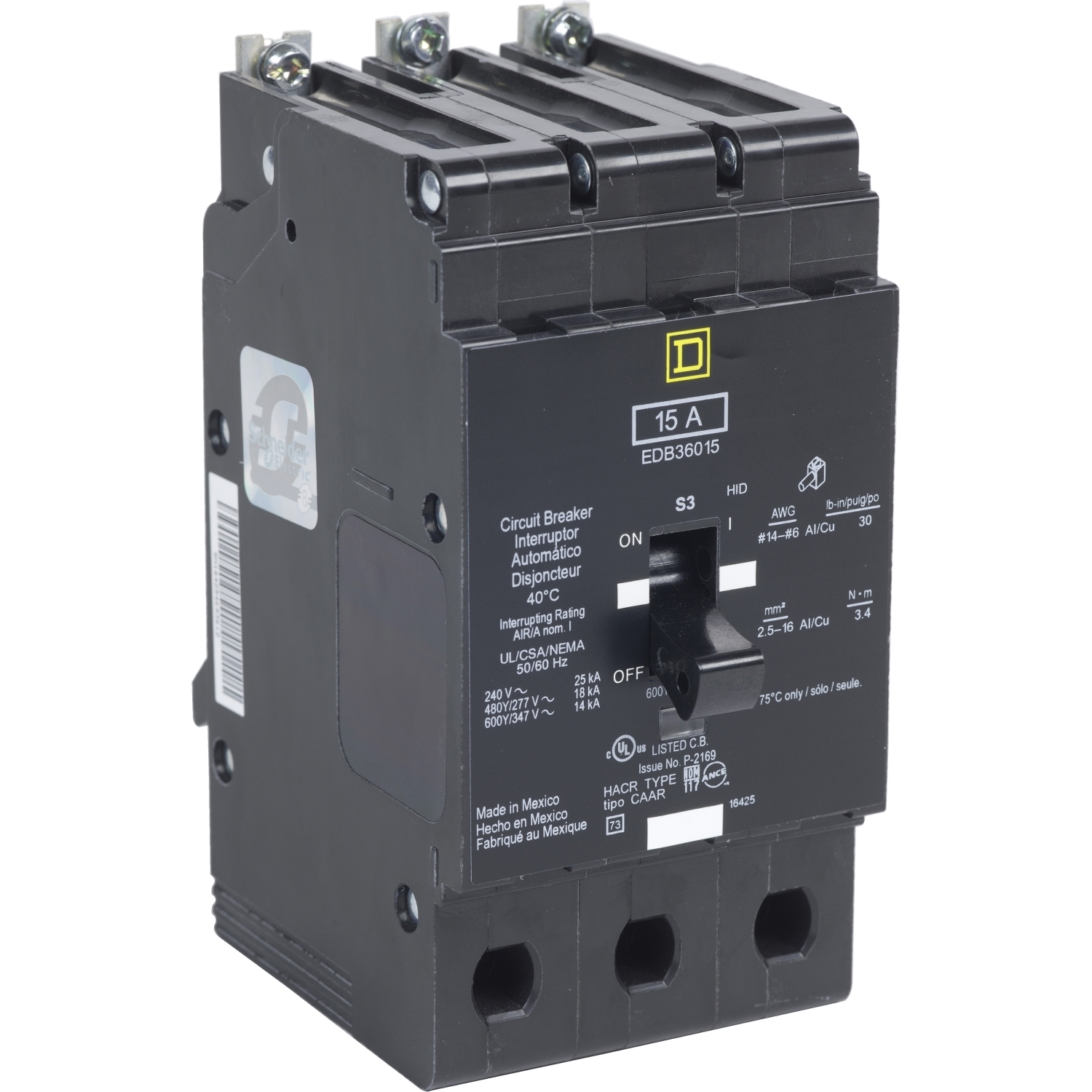 Mini circuit breaker, E-Frame, 25A, 3 pole, 600Y/347VAC, 65kA max, bolt on [TAA]
