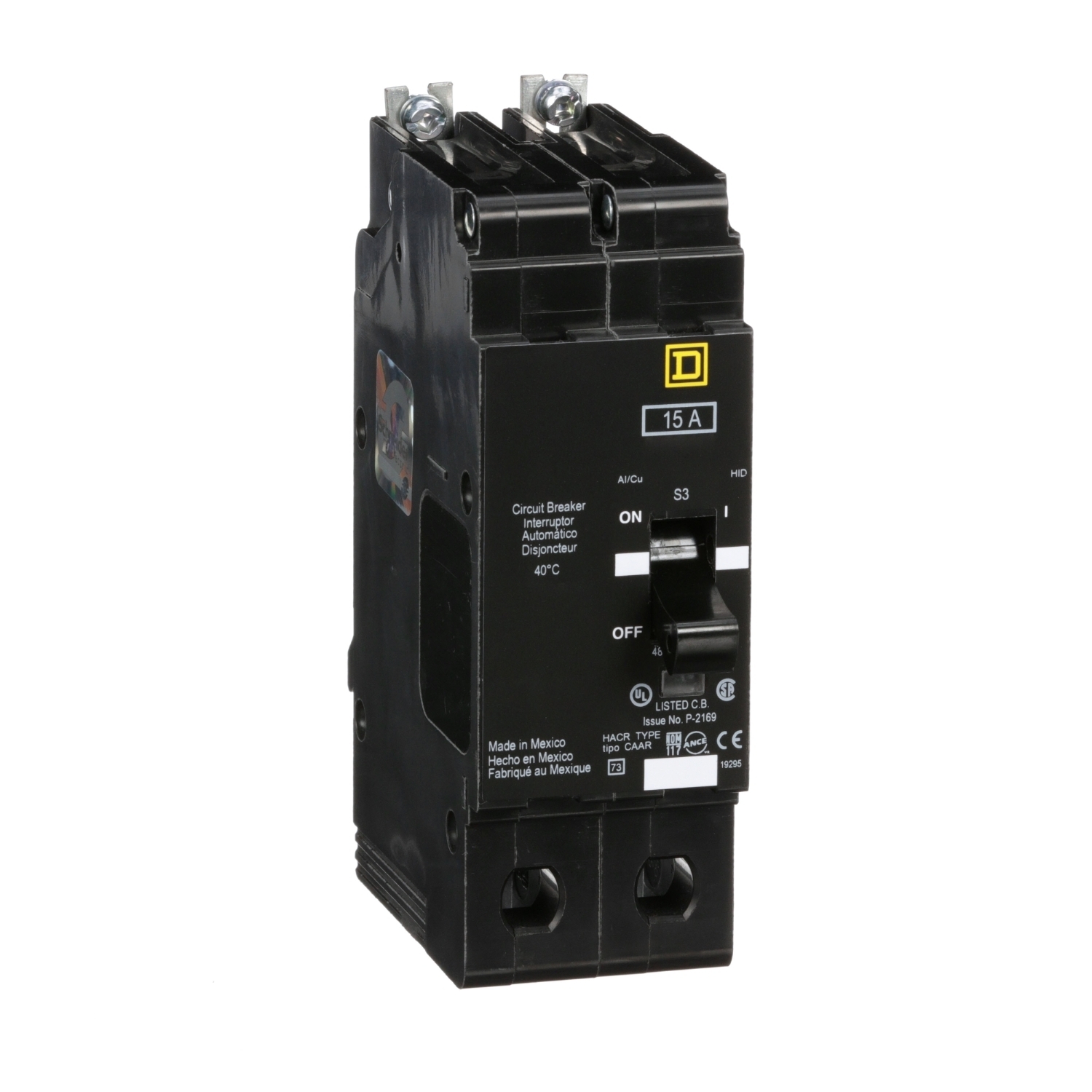 Mini circuit breaker, E-Frame, 15A, 2 pole, 480Y/277VAC, 100kA max, bolt on [TAA]