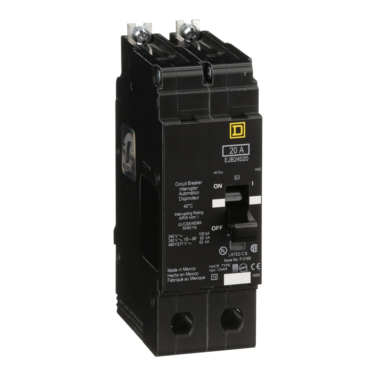 Mini circuit breaker, E-Frame, 20A, 2 pole, 480Y/277VAC, 100kA max, bolt on [TAA]