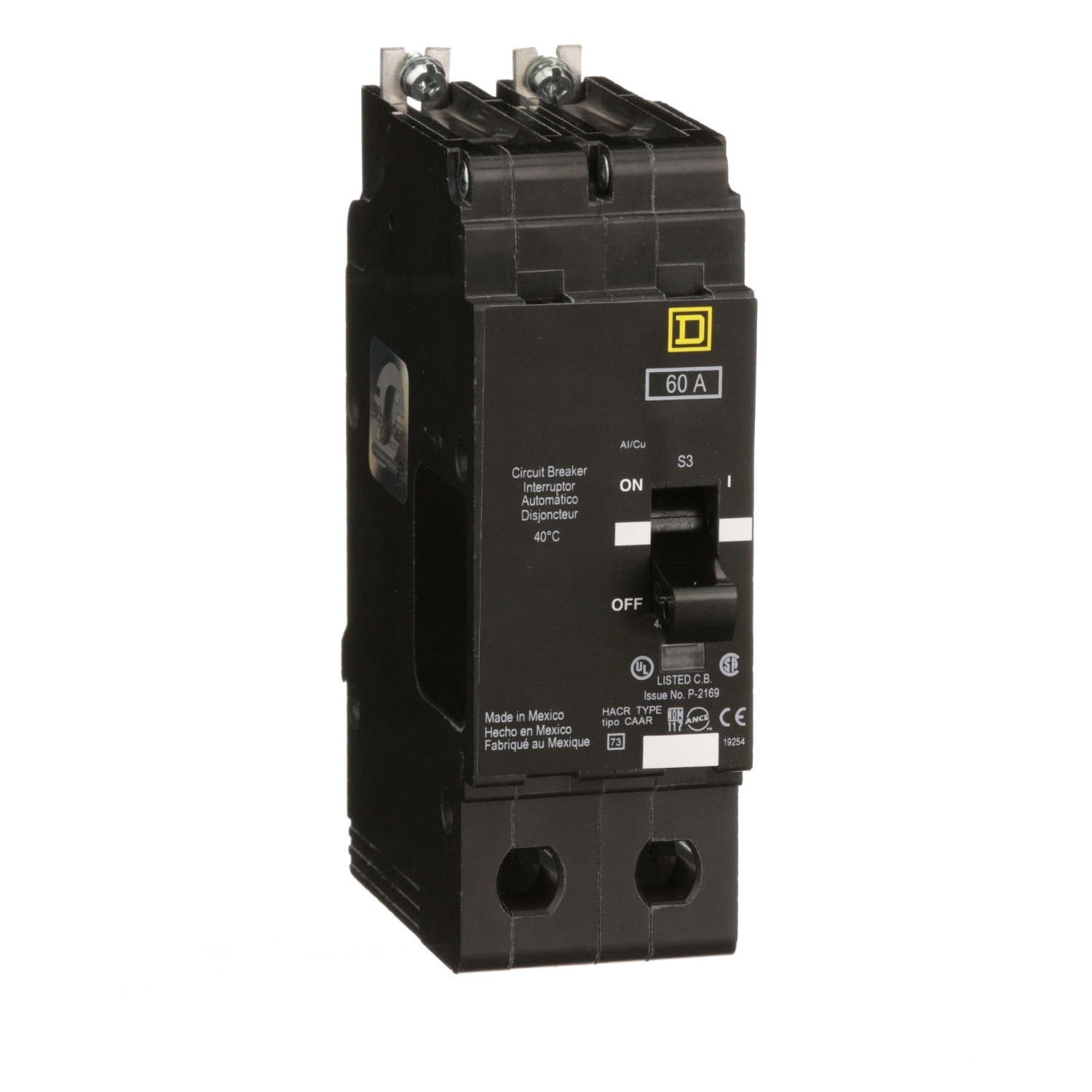 Mini circuit breaker, E-Frame, 60A, 2 pole, 480Y/277VAC, 100kA max, bolt on [TAA]
